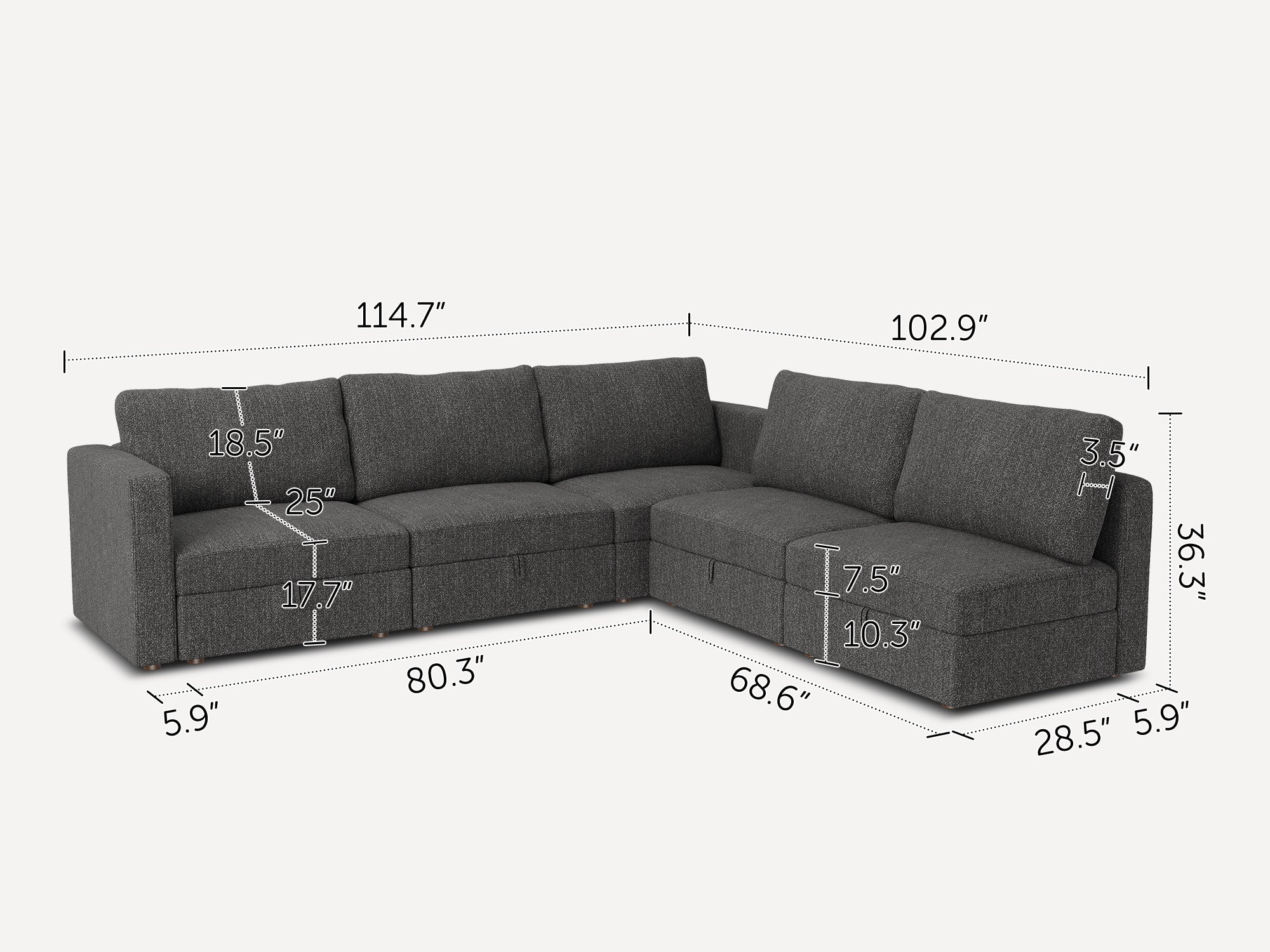 HONBAY 5-Piece Polyester Modular Sectional With Storage Seat