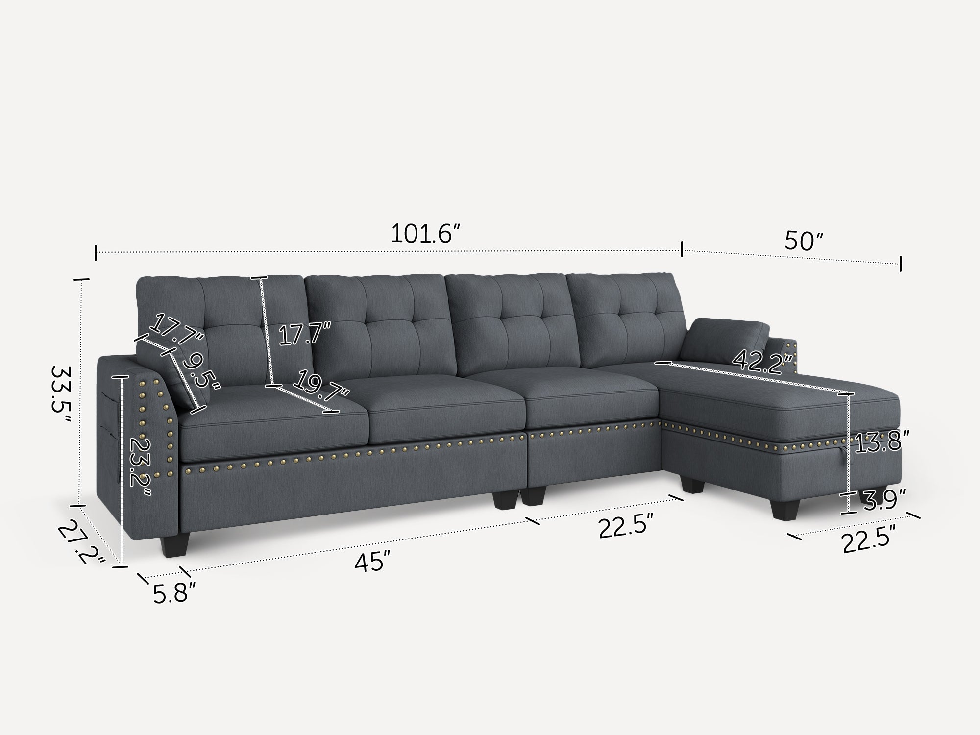 HONBAY 4-Piece Polyester Convertible Sectional With Storage Ottoman