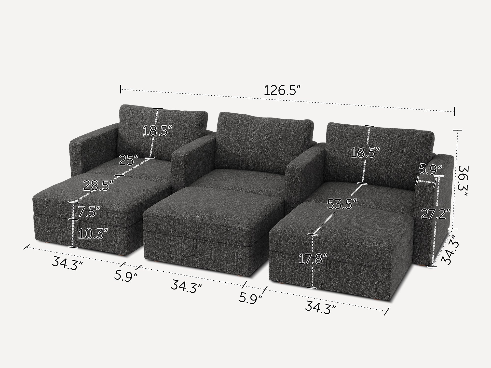 HONBAY 6-Piece Polyester Modular Sleeper Sectional With Storage Seat