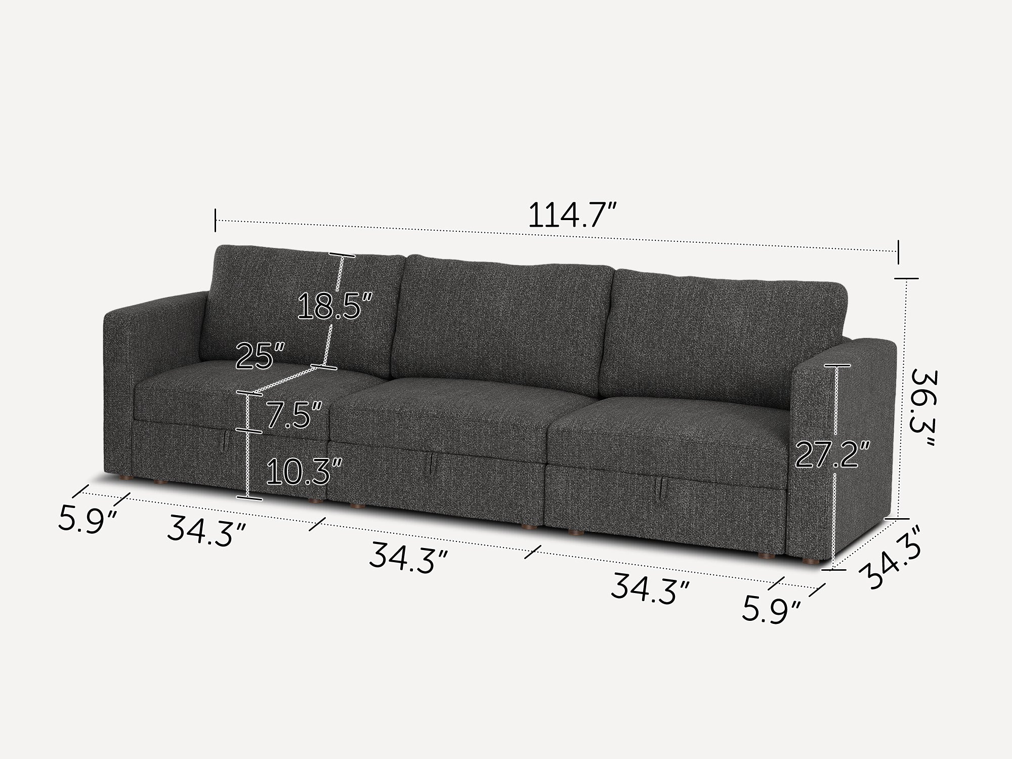 HONBAY 3-Piece Polyester Modular Sectional With Storage Seat