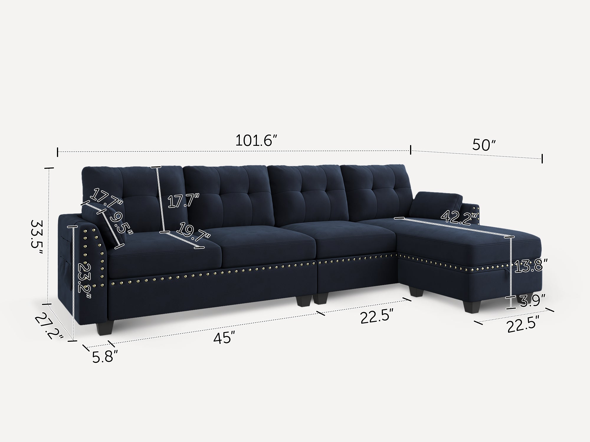 HONBAY 4-Piece Velvet Convertible Sectional With Storage Ottoman