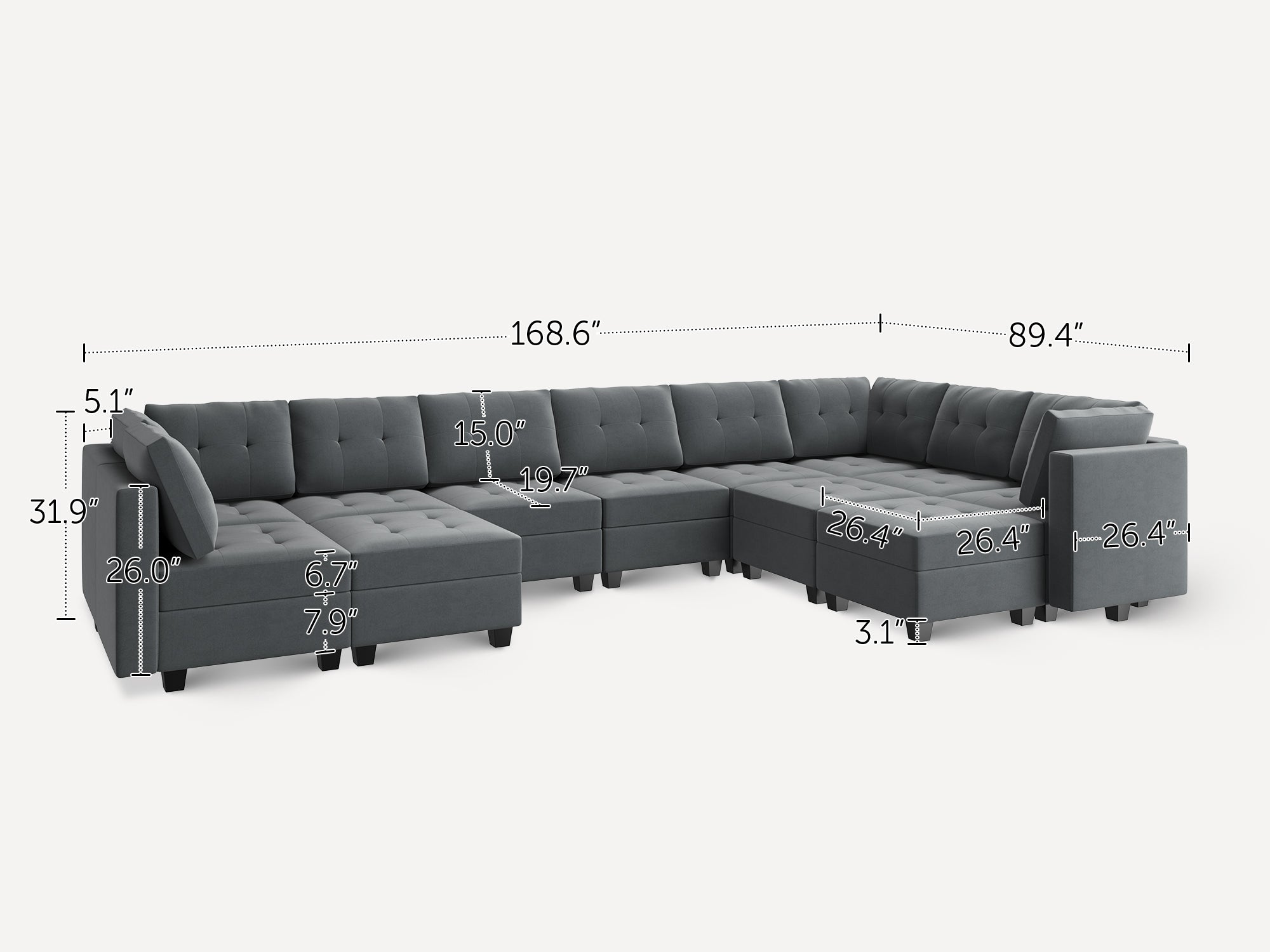 HONBAY 12-Piece Velvet Modular Sleeper Sectional With Storage Seat