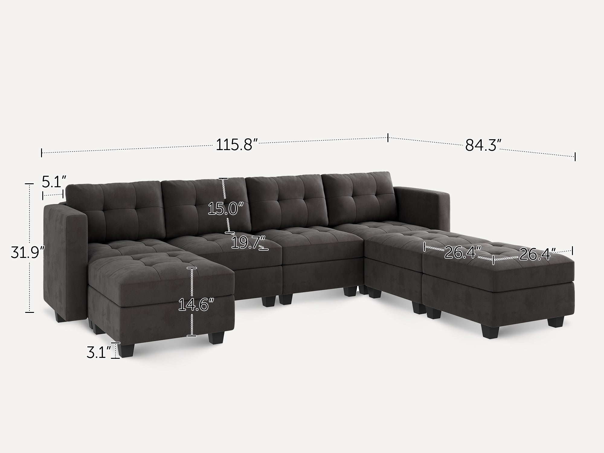 HONBAY 7-Piece Velvet Modular Sectional With Storage Seat