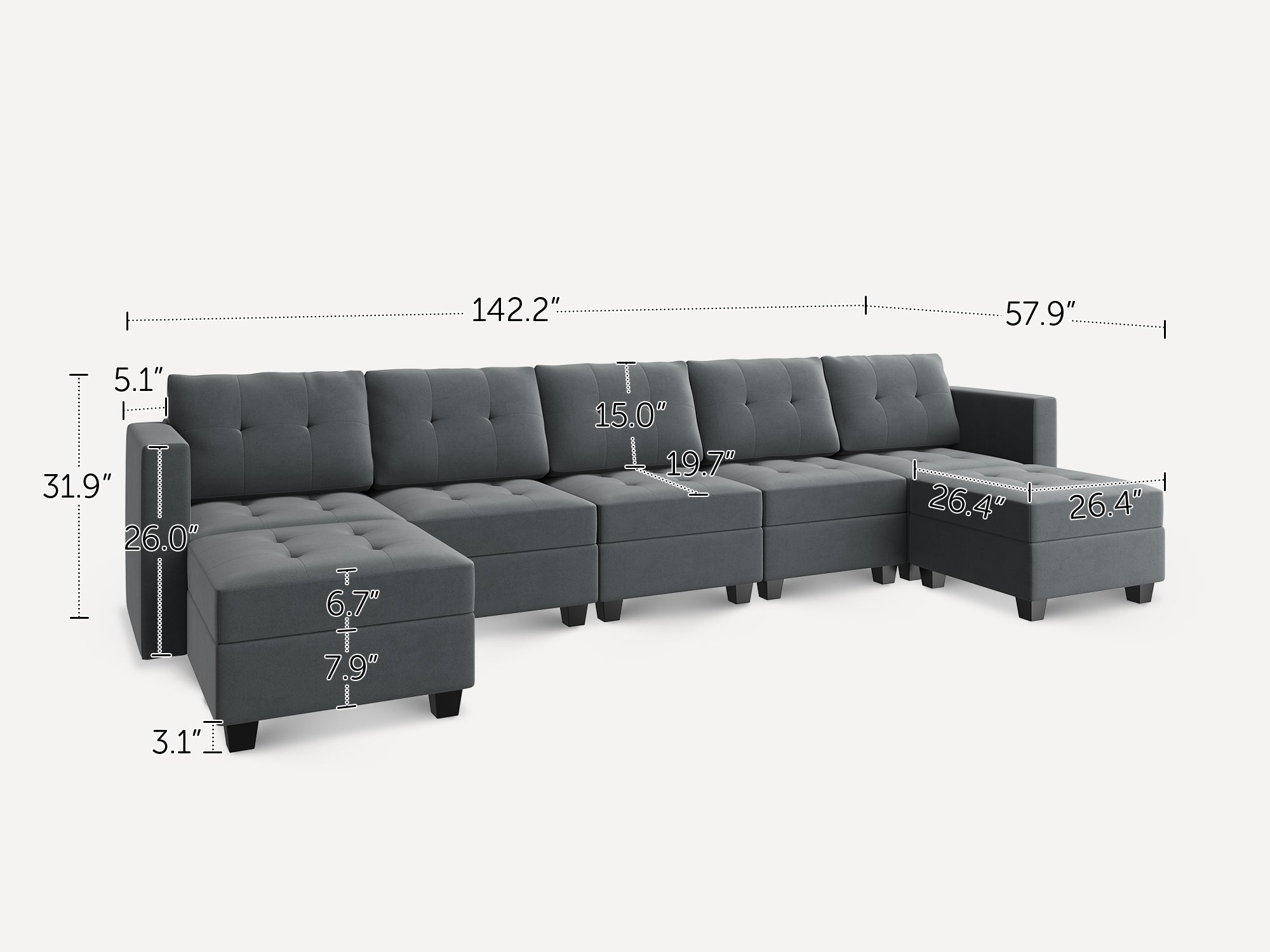 HONBAY 7-Piece Velvet Modular Sectional With Storage Seat