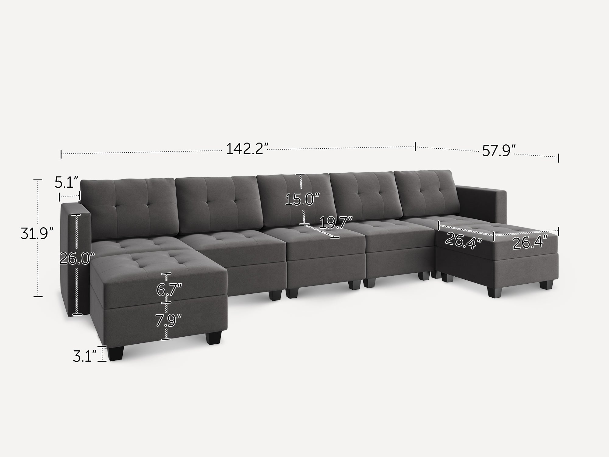 HONBAY 7-Piece Velvet Modular Sectional Sofa With Storage Seat