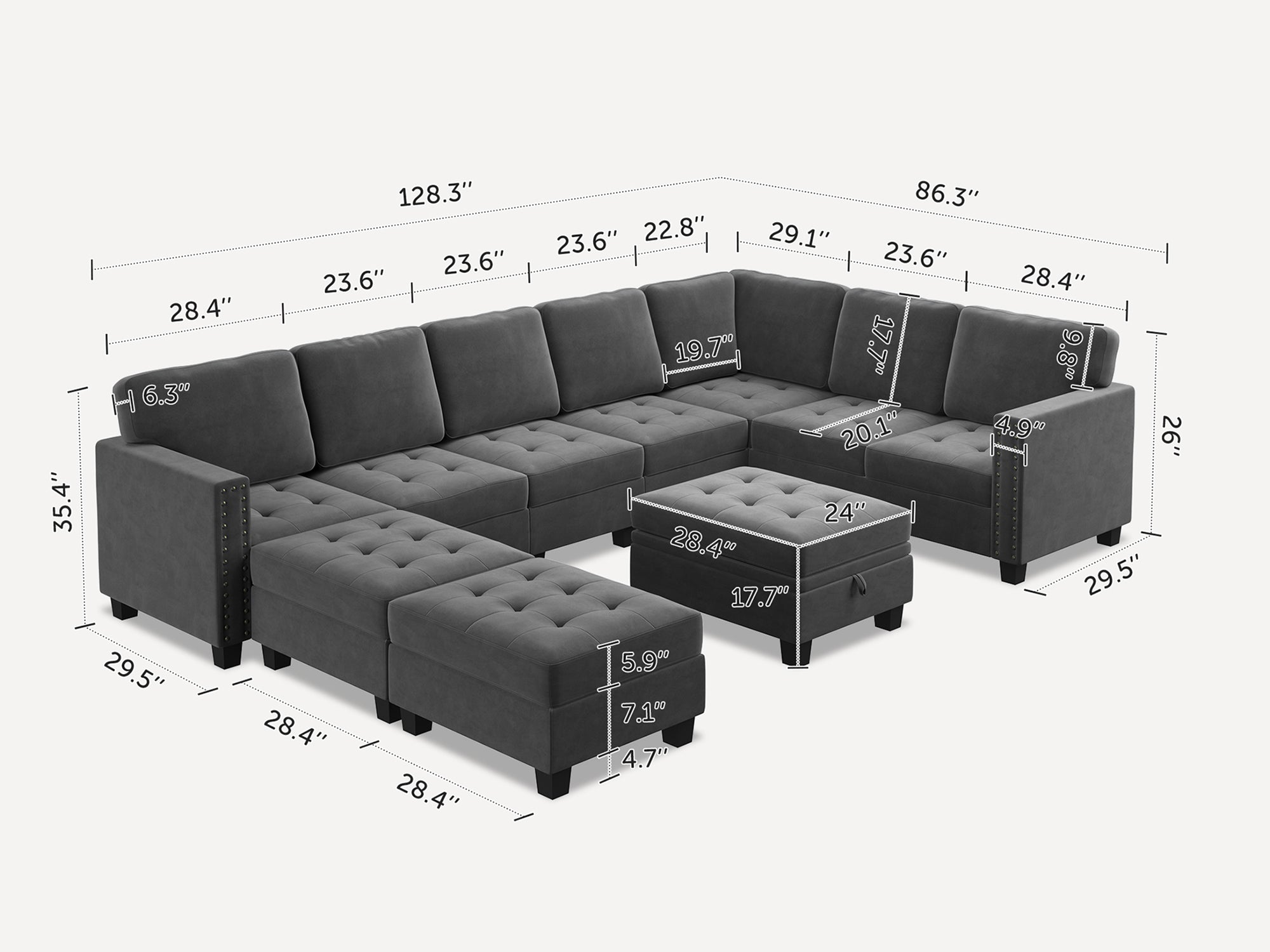 HONBAY 10-Piece Velvet Modular Sectional With Storage Ottoman