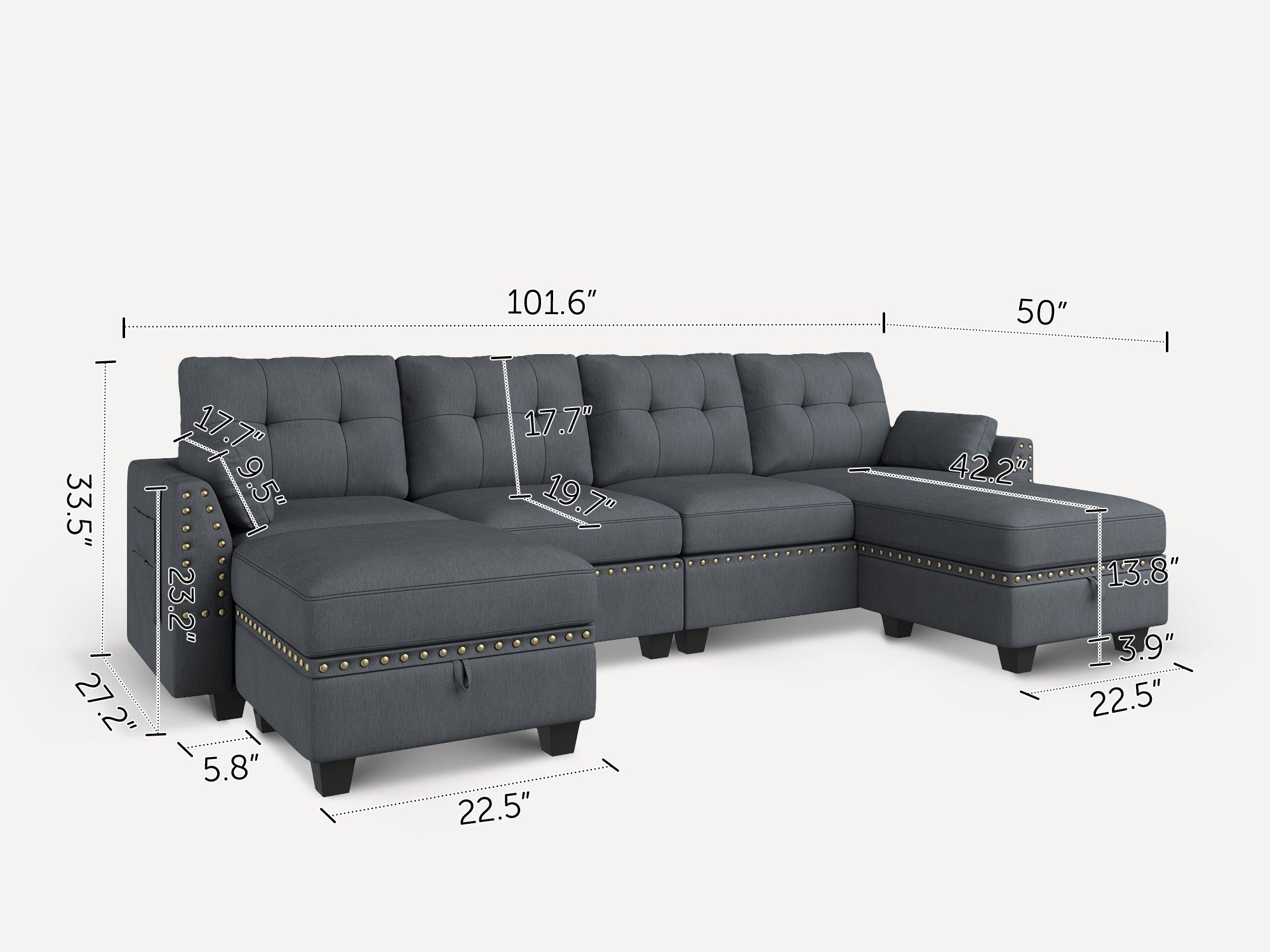 HONBAY 5-Piece Polyester Convertible Sectional With Storage Ottoman