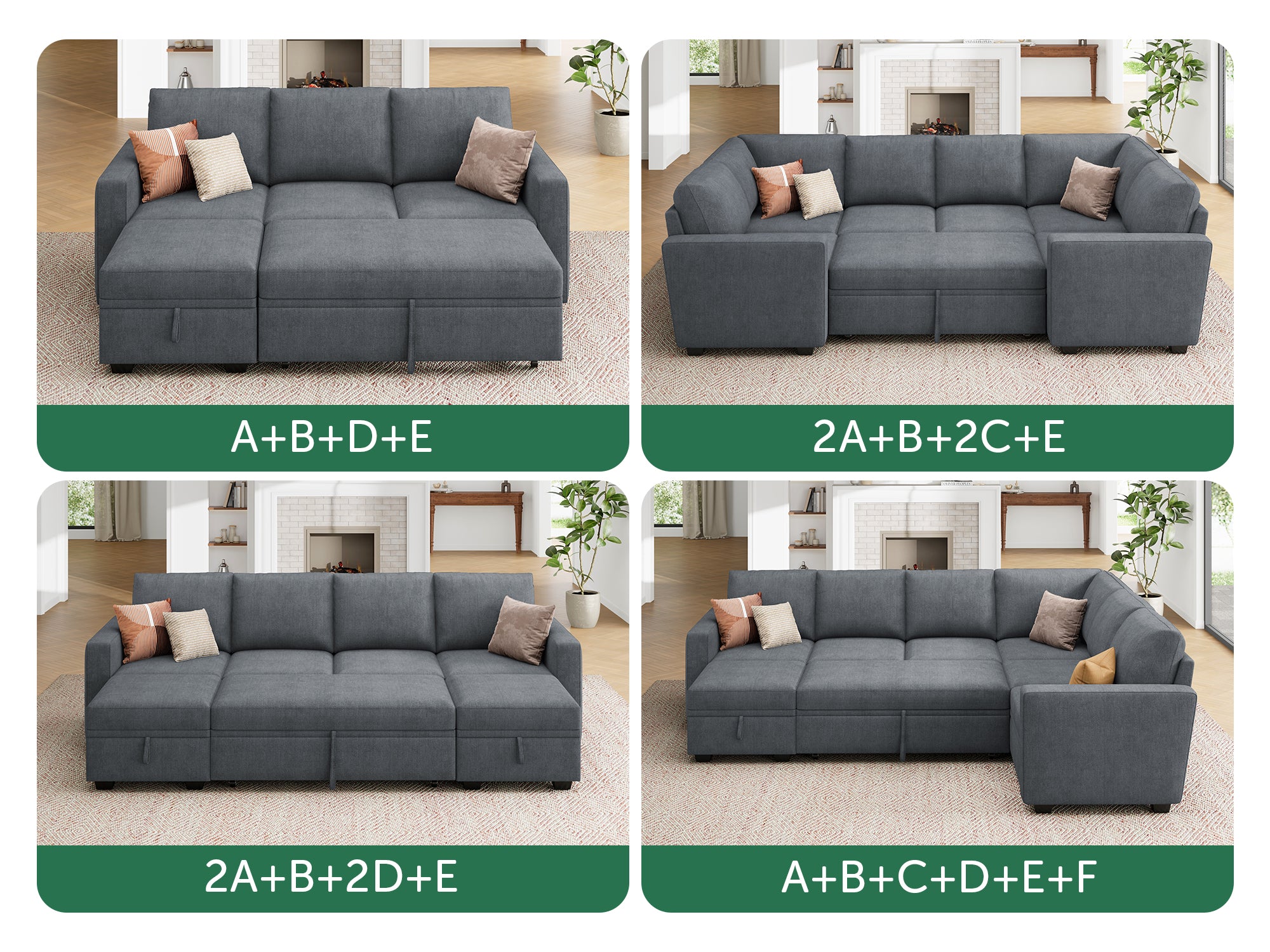 HONBAY 1 Piece Modular Sectional Pull Out Bed #Color_Bluish Grey