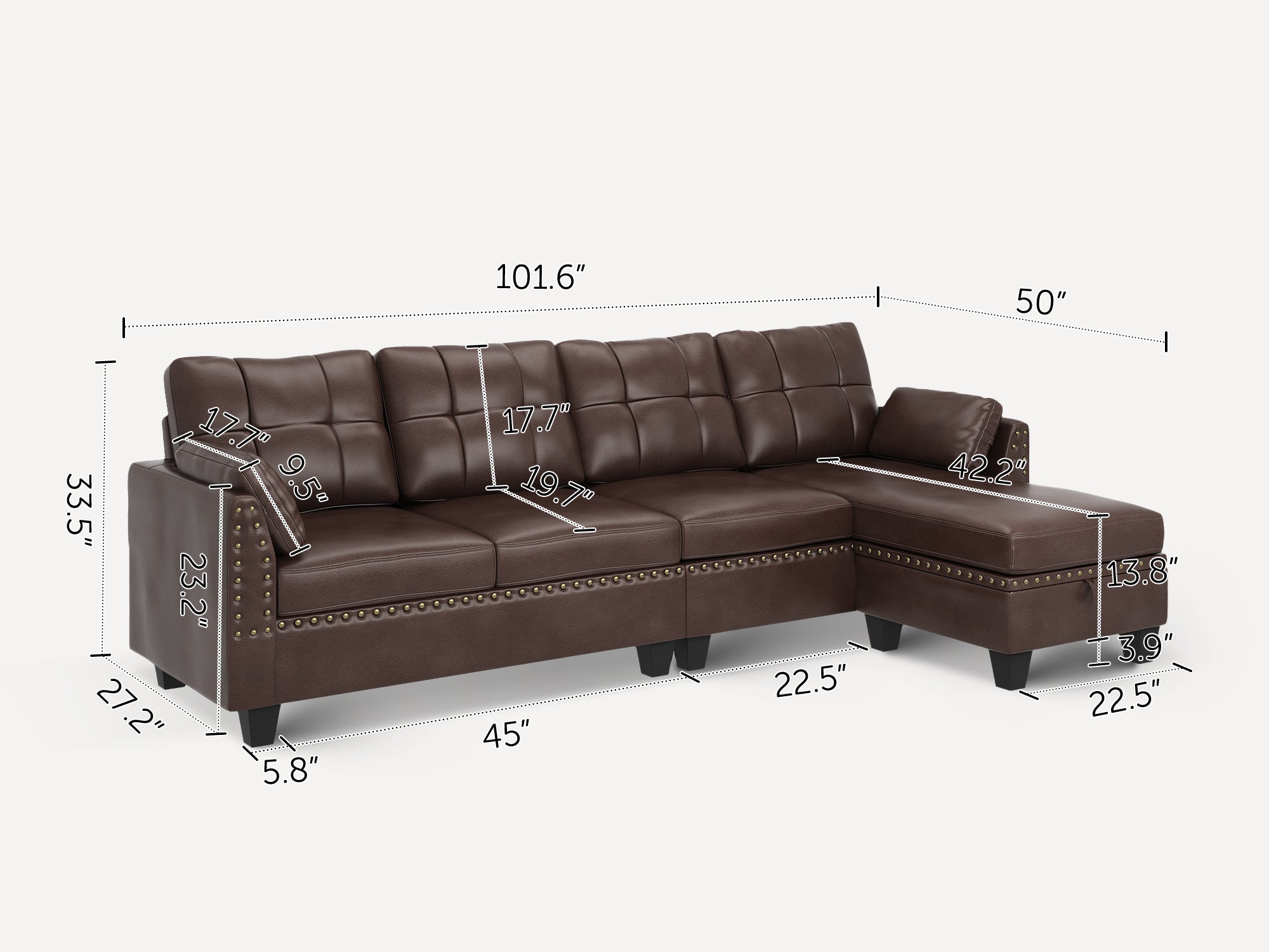 HONBAY 4-Piece Faux Leather Convertible Sectional With Storage Ottoman