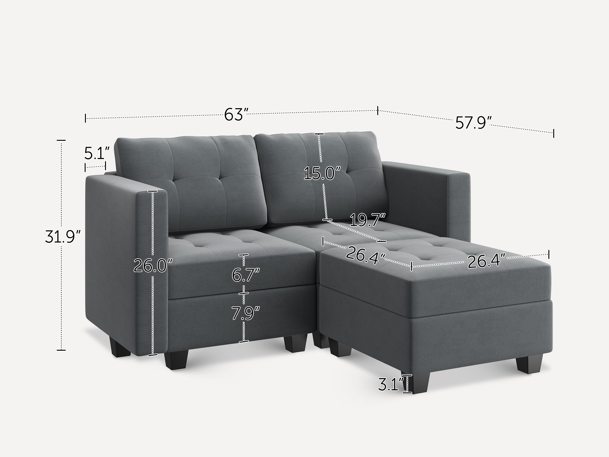 HONBAY 3-Piece Velvet Modular Sectional Sofa With Storage Seat