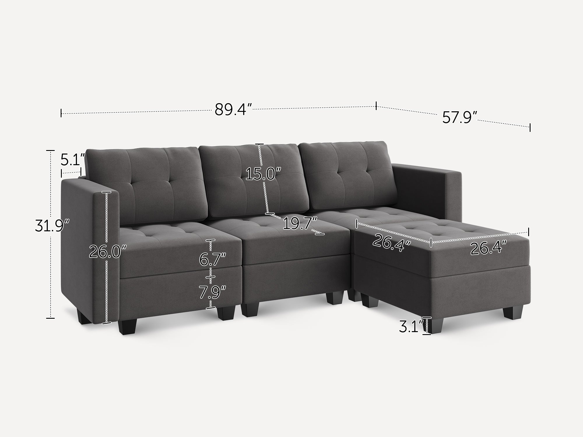 HONBAY 4-Piece Velvet Modular Sectional With Storage Seat