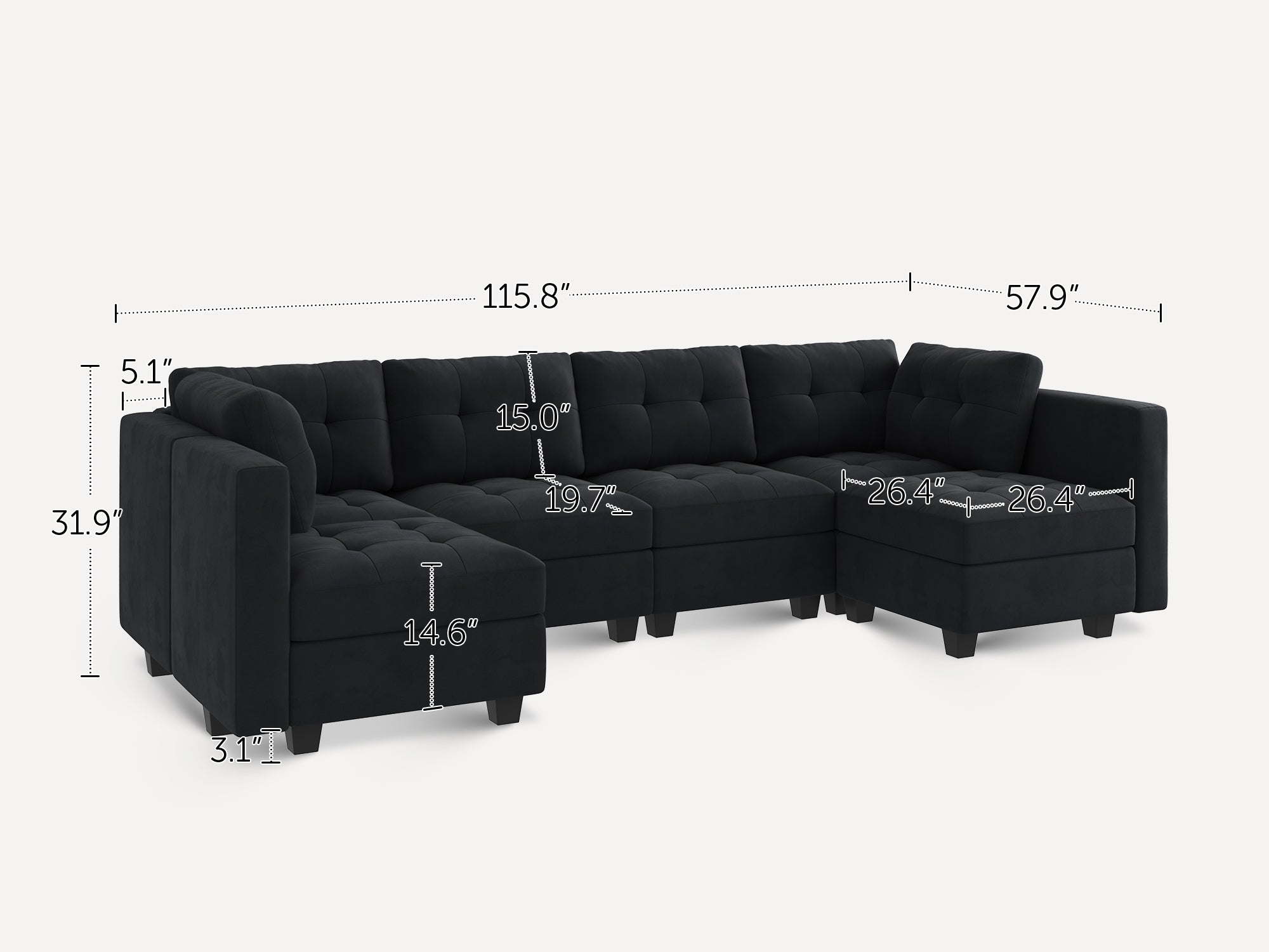 HONBAY 6-Piece Velvet Modular Sectional With Storage Seat