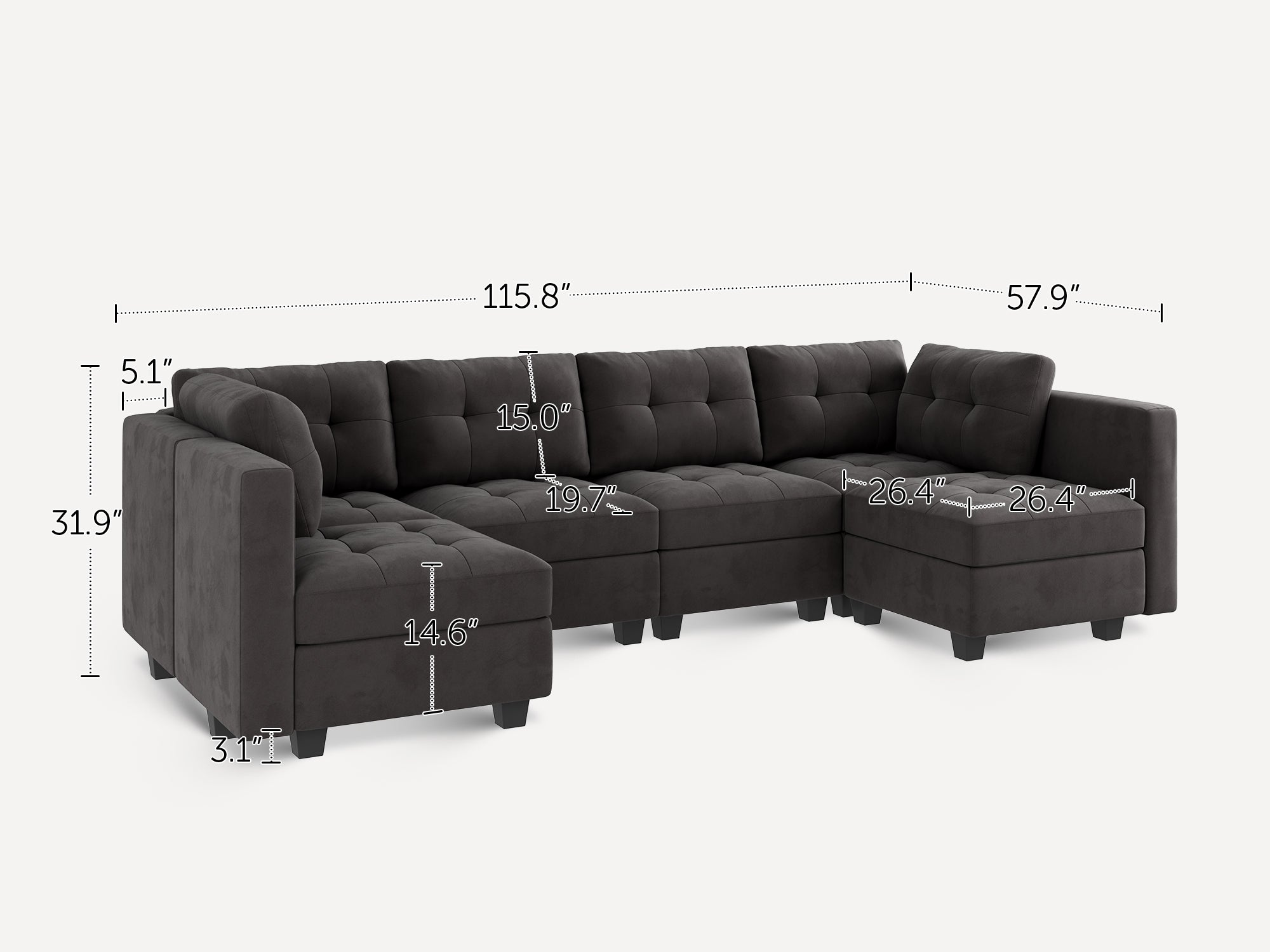 HONBAY 6-Piece Velvet Modular Sectional With Storage Seat