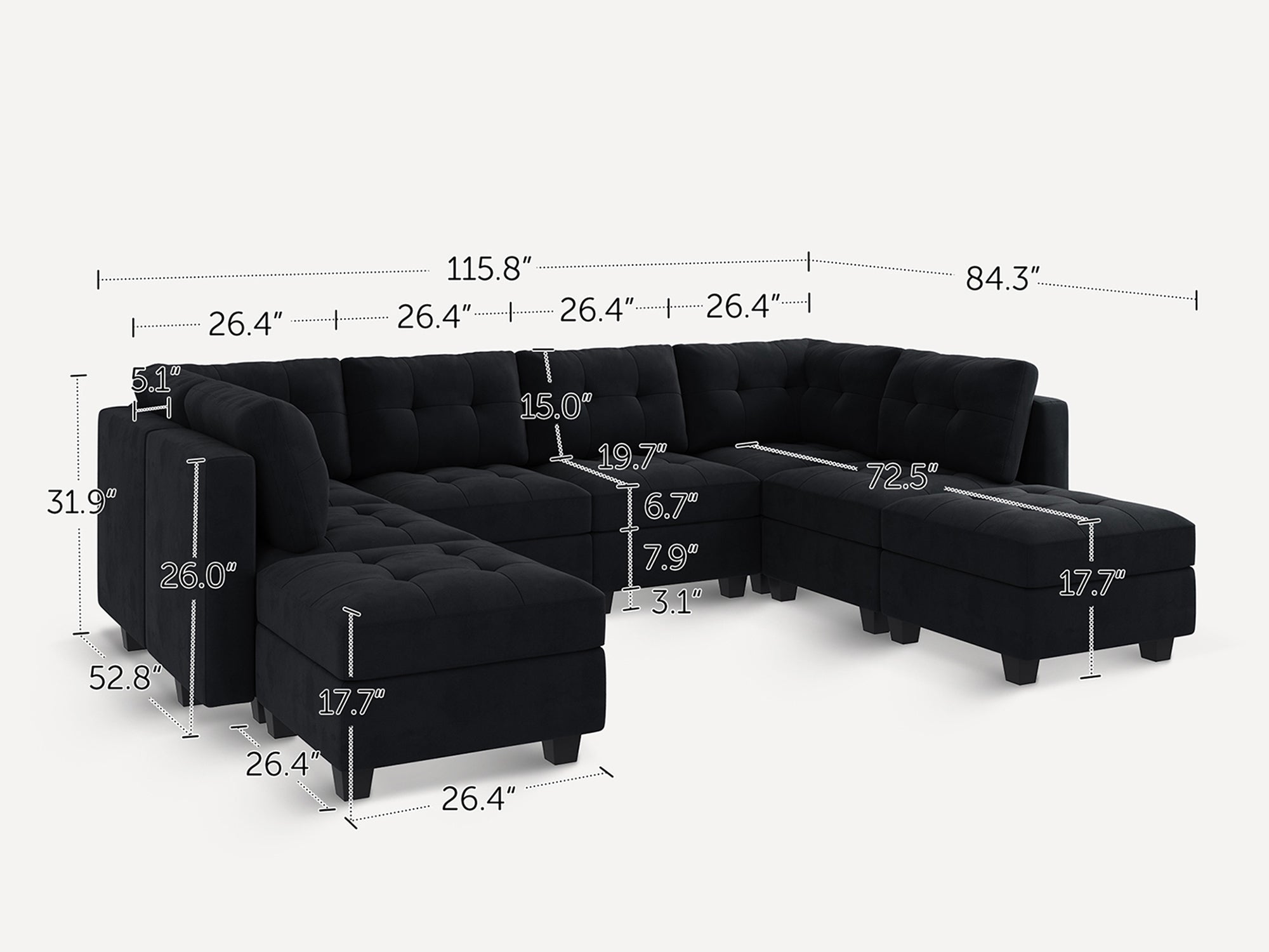 HONBAY 8-Piece Velvet Modular Sectional With Storage Seat