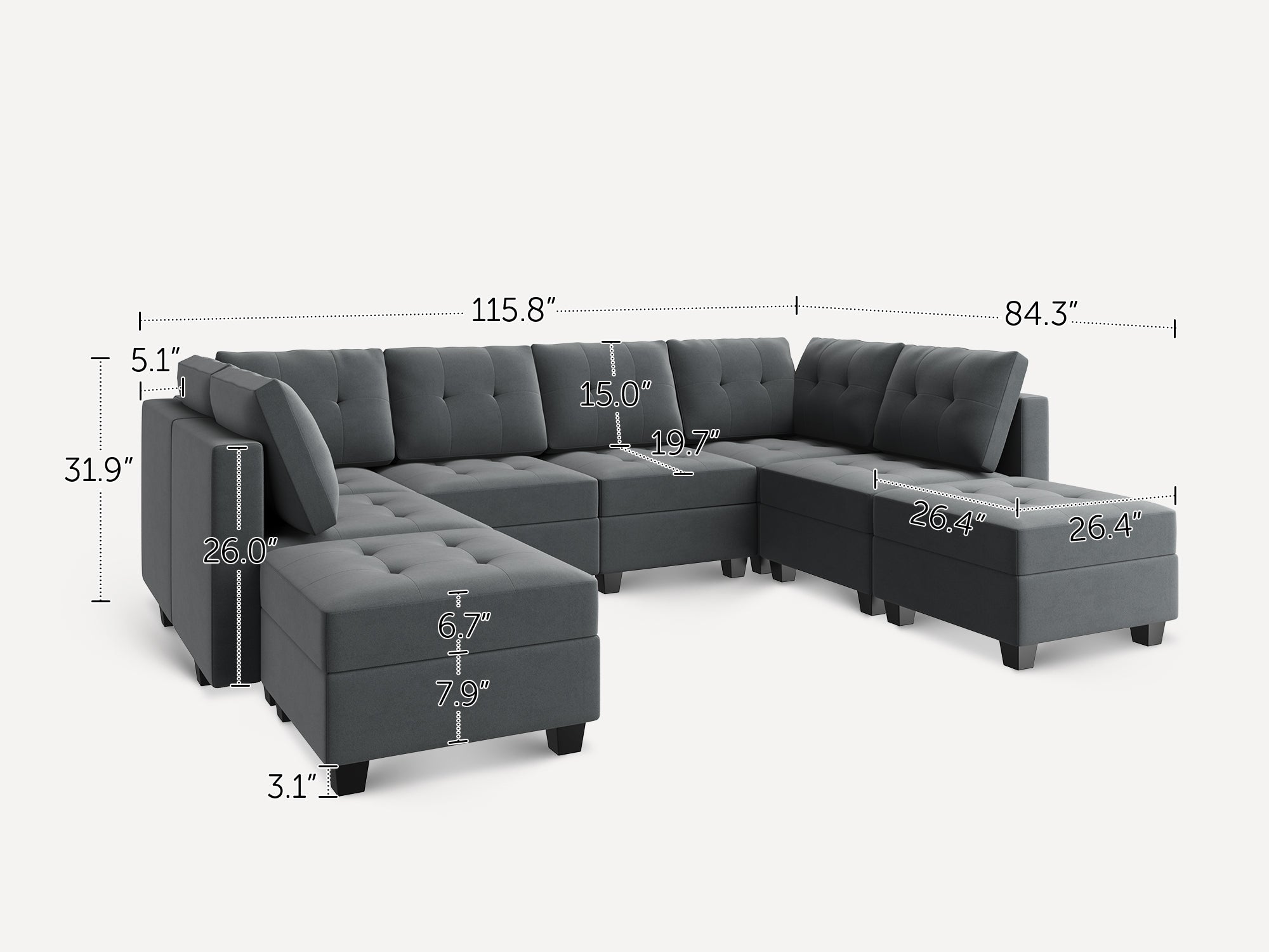 HONBAY 8-Piece Velvet Modular Sectional With Storage Seat