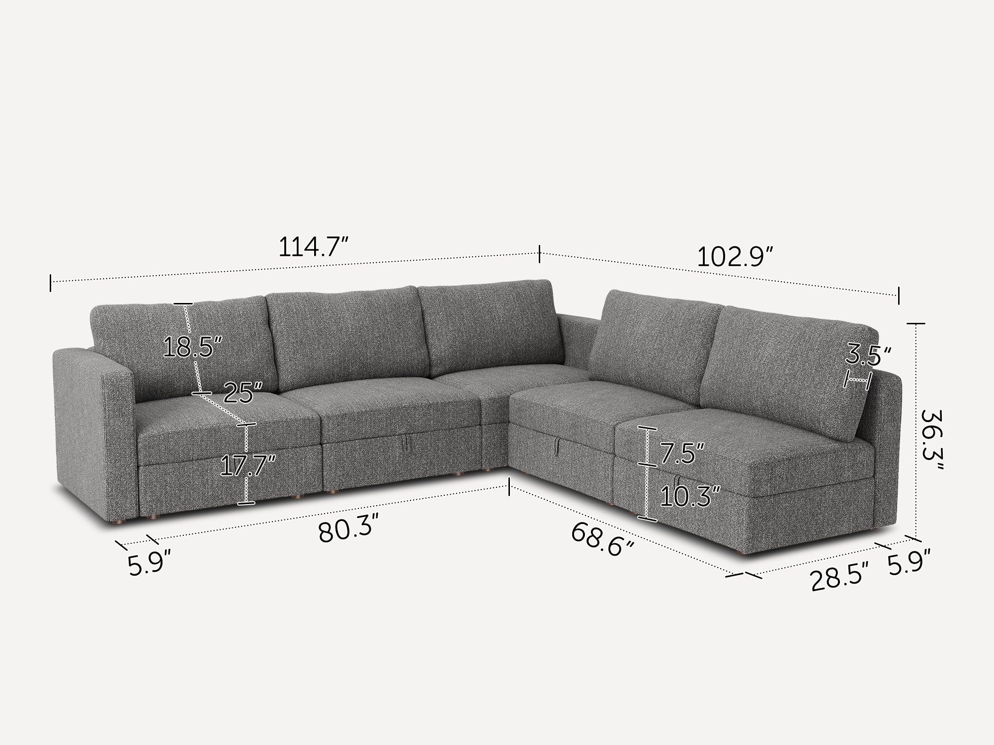 HONBAY 5-Piece Polyester Modular Sectional With Storage Seat