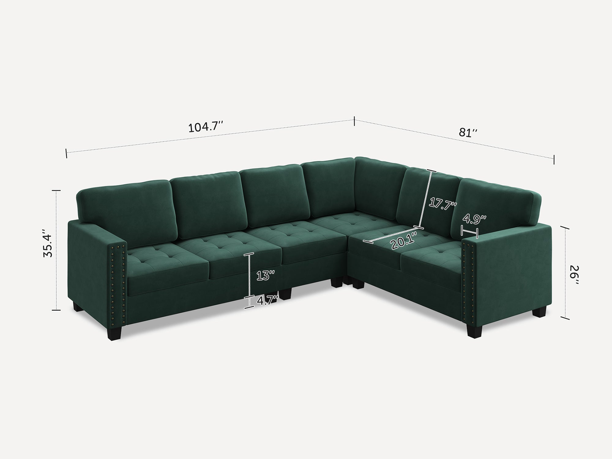 HONBAY 6 Piece Velvet Modular Sectional