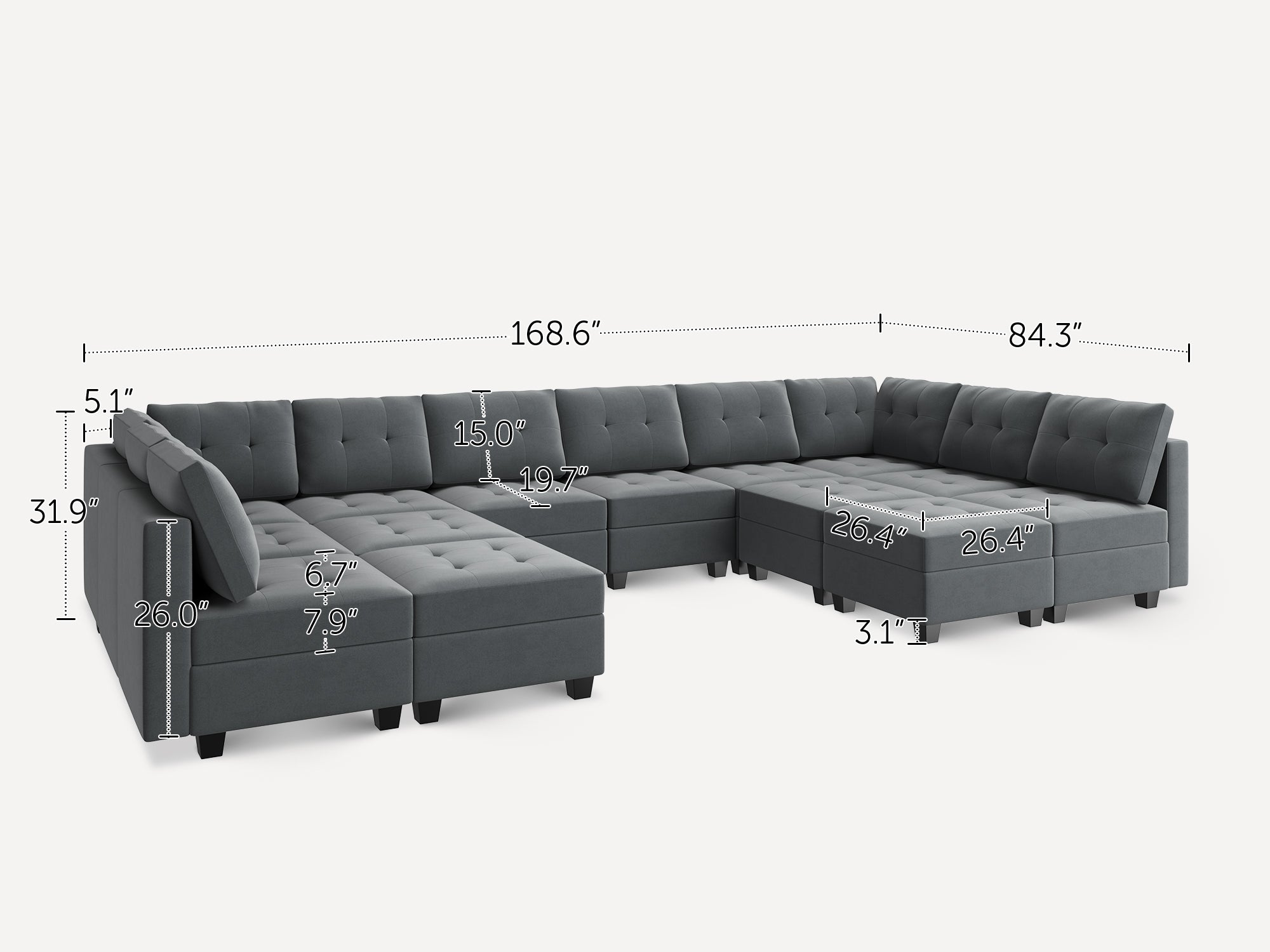 HONBAY 14-Piece Velvet Modular Sleeper Sectional With Storage Seat