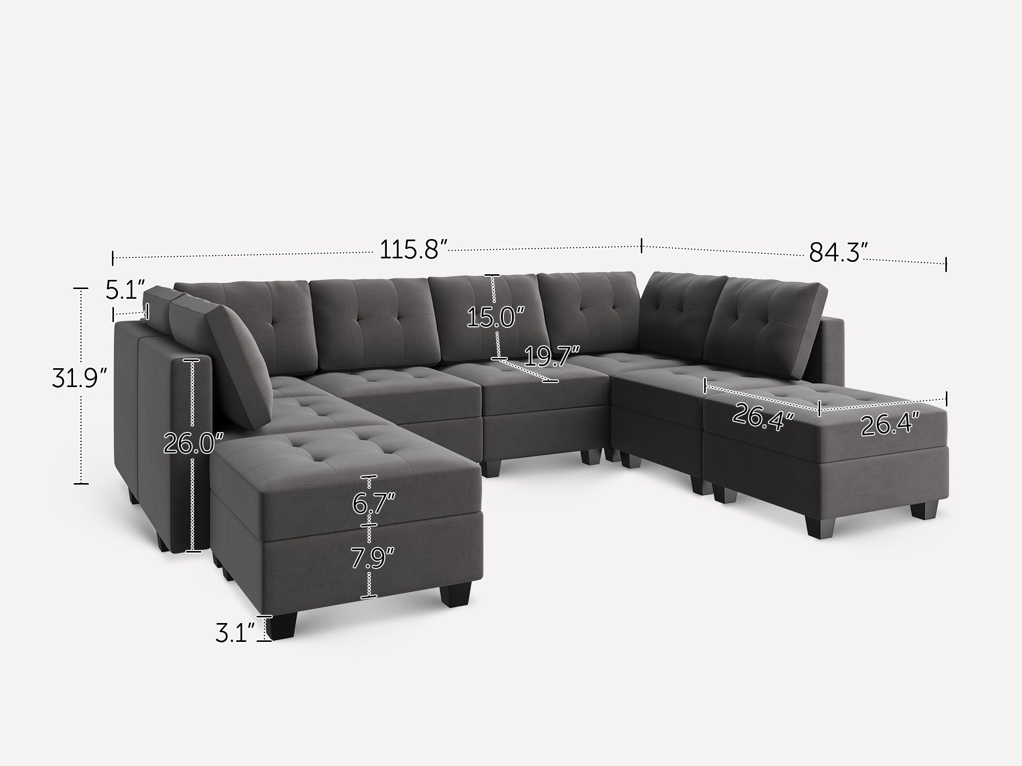 HONBAY 8-Piece Velvet Modular Sectional With Storage Seat