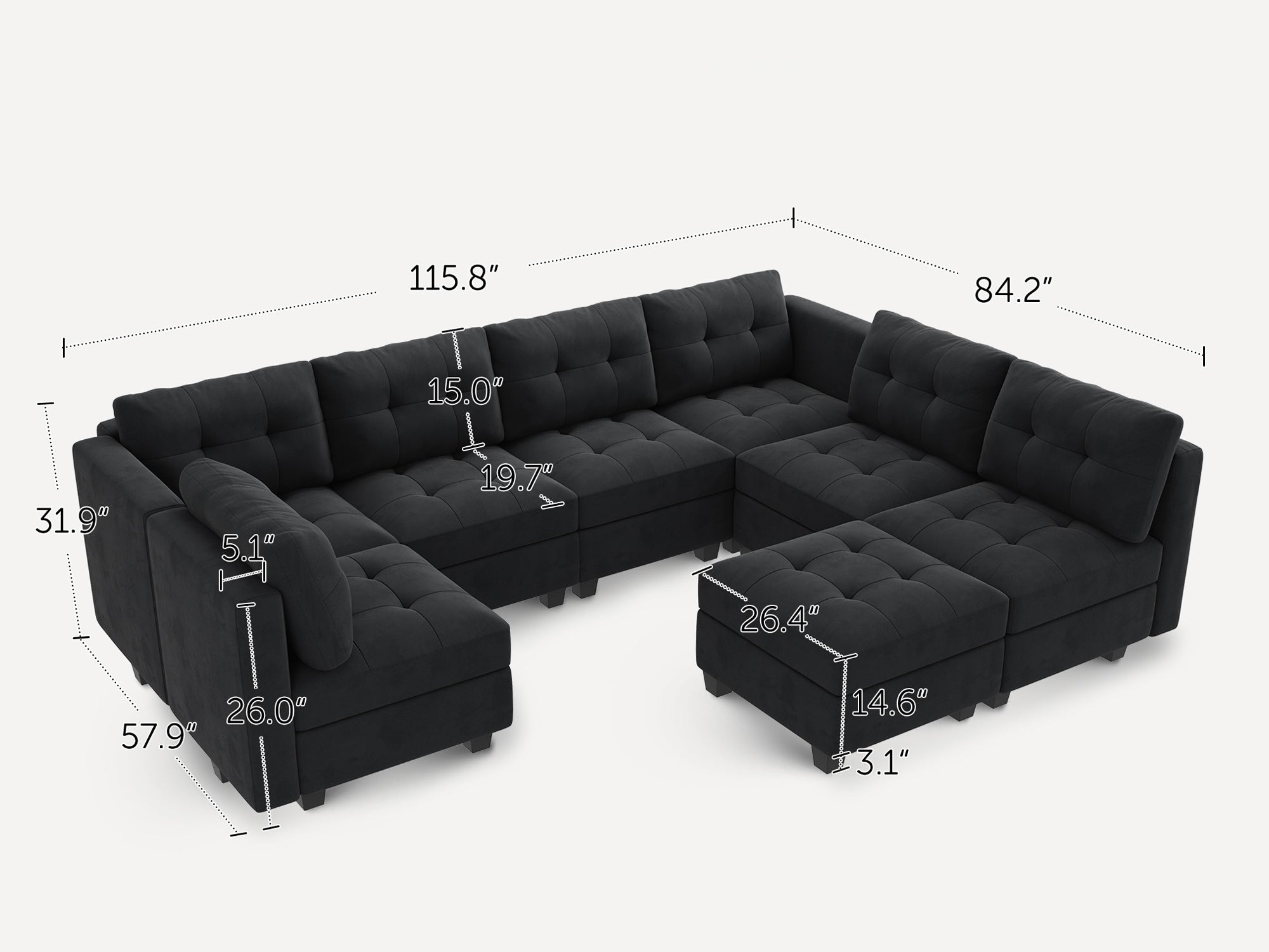 HONBAY 8-Piece Velvet Modular Sectional Sofa With Storage Seat