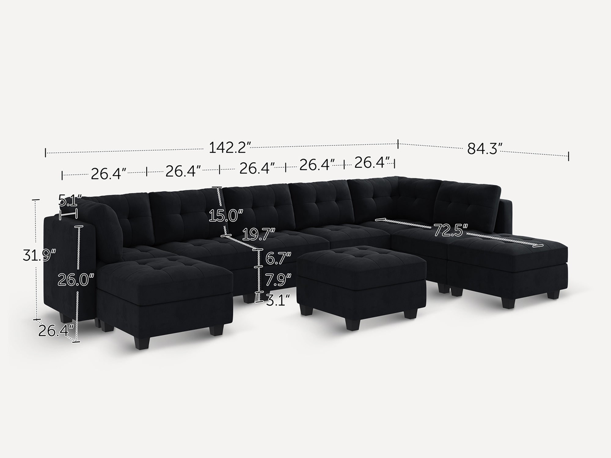 HONBAY 9-Piece Velvet Modular Sectional With Storage Seat