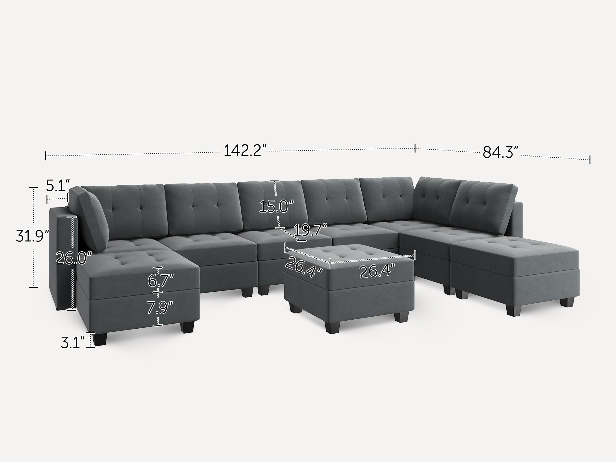 HONBAY 9-Piece Velvet Modular Sectional With Storage Seat