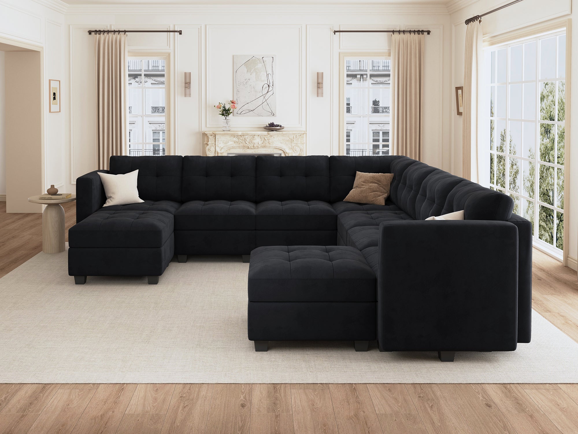 HONBAY 9-Piece Velvet Modular Sleeper Sectional With Storage Seat