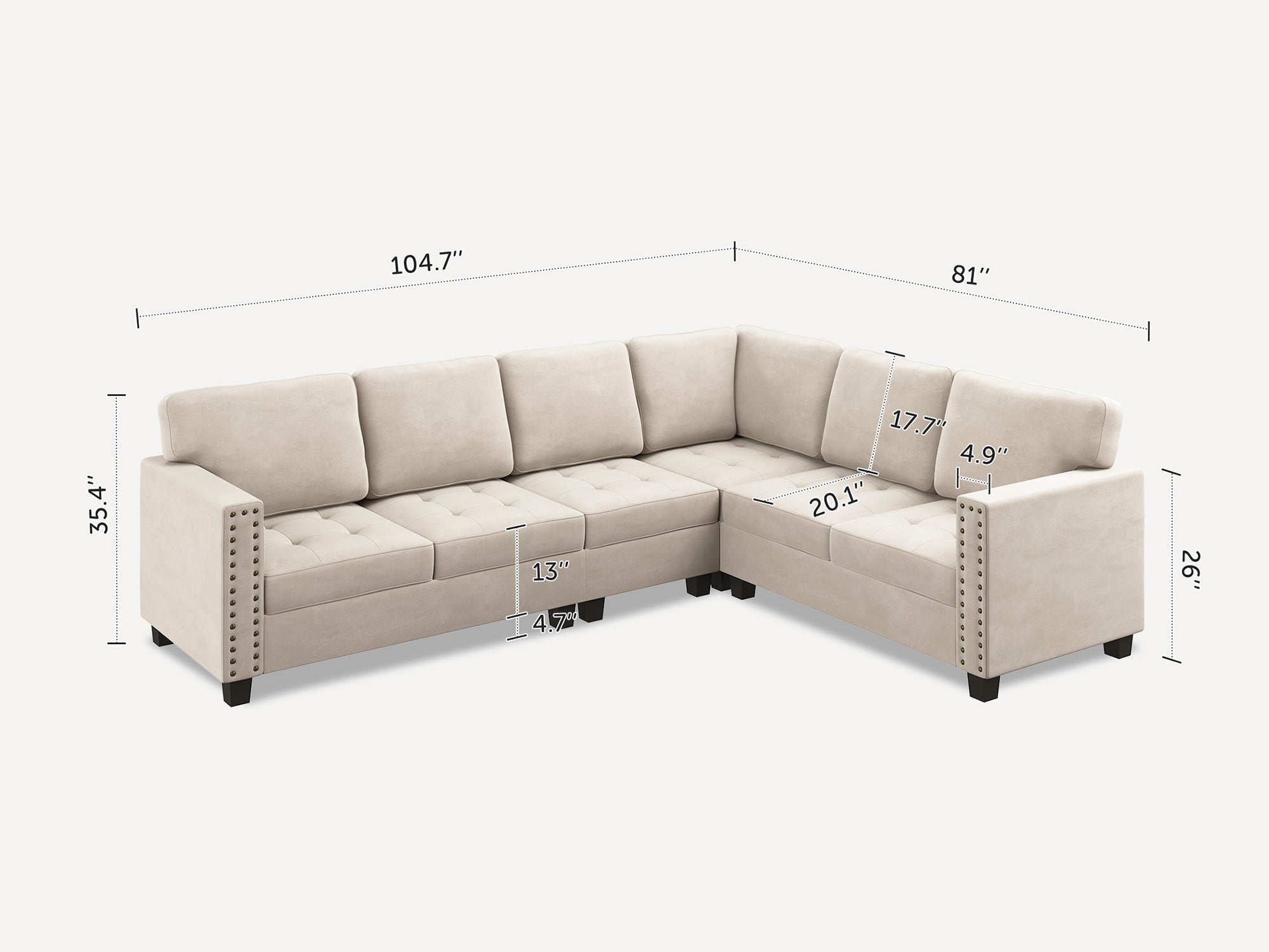 HONBAY 6 Piece Velvet Modular Sectional