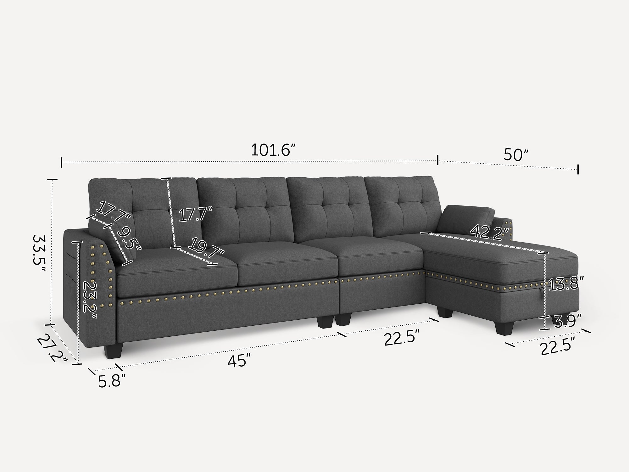 HONBAY 4-Piece Polyester Convertible Sectional With Storage Ottoman