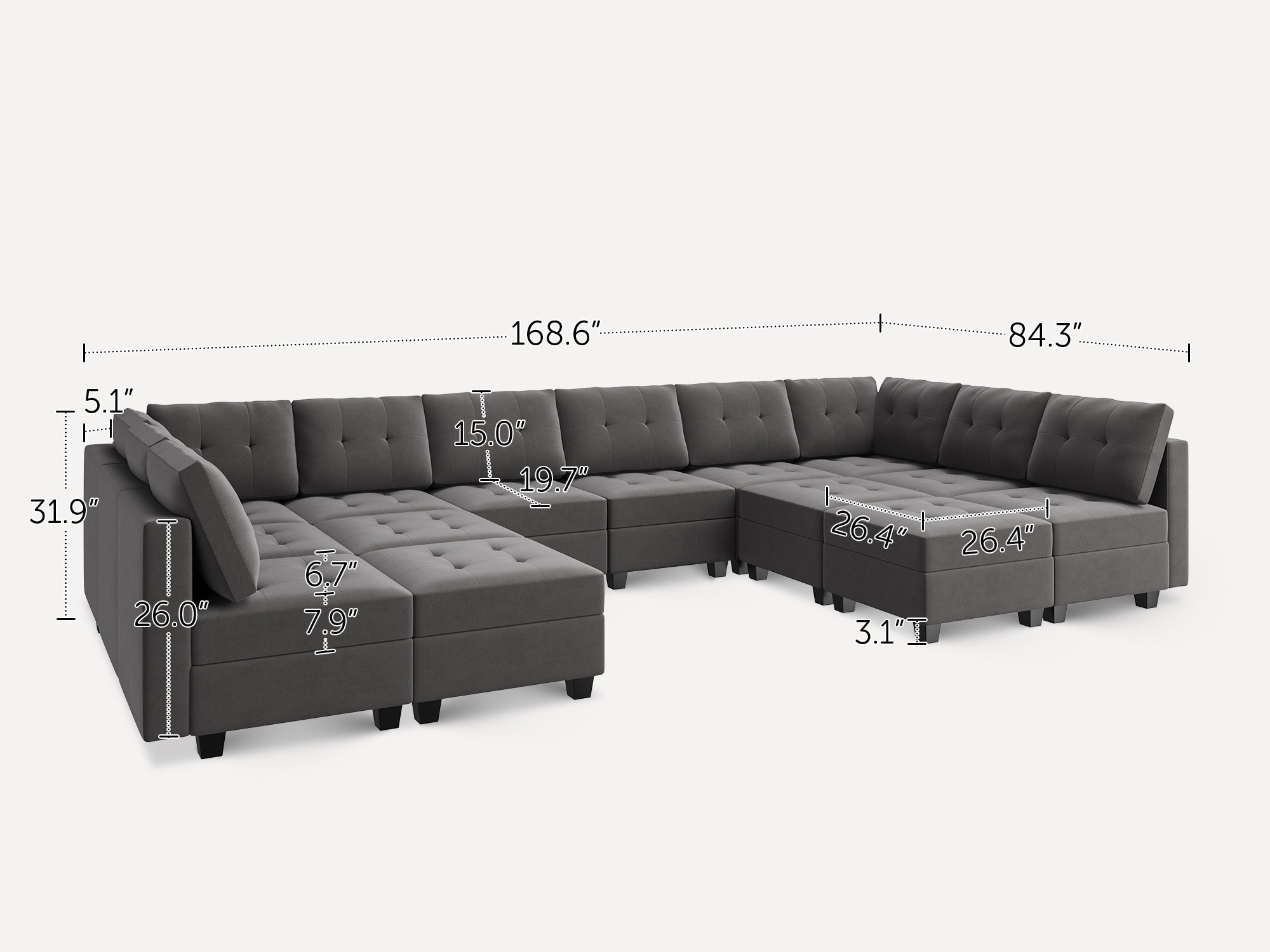 HONBAY 14-Piece Velvet Modular Sleeper Sectional With Storage Seat