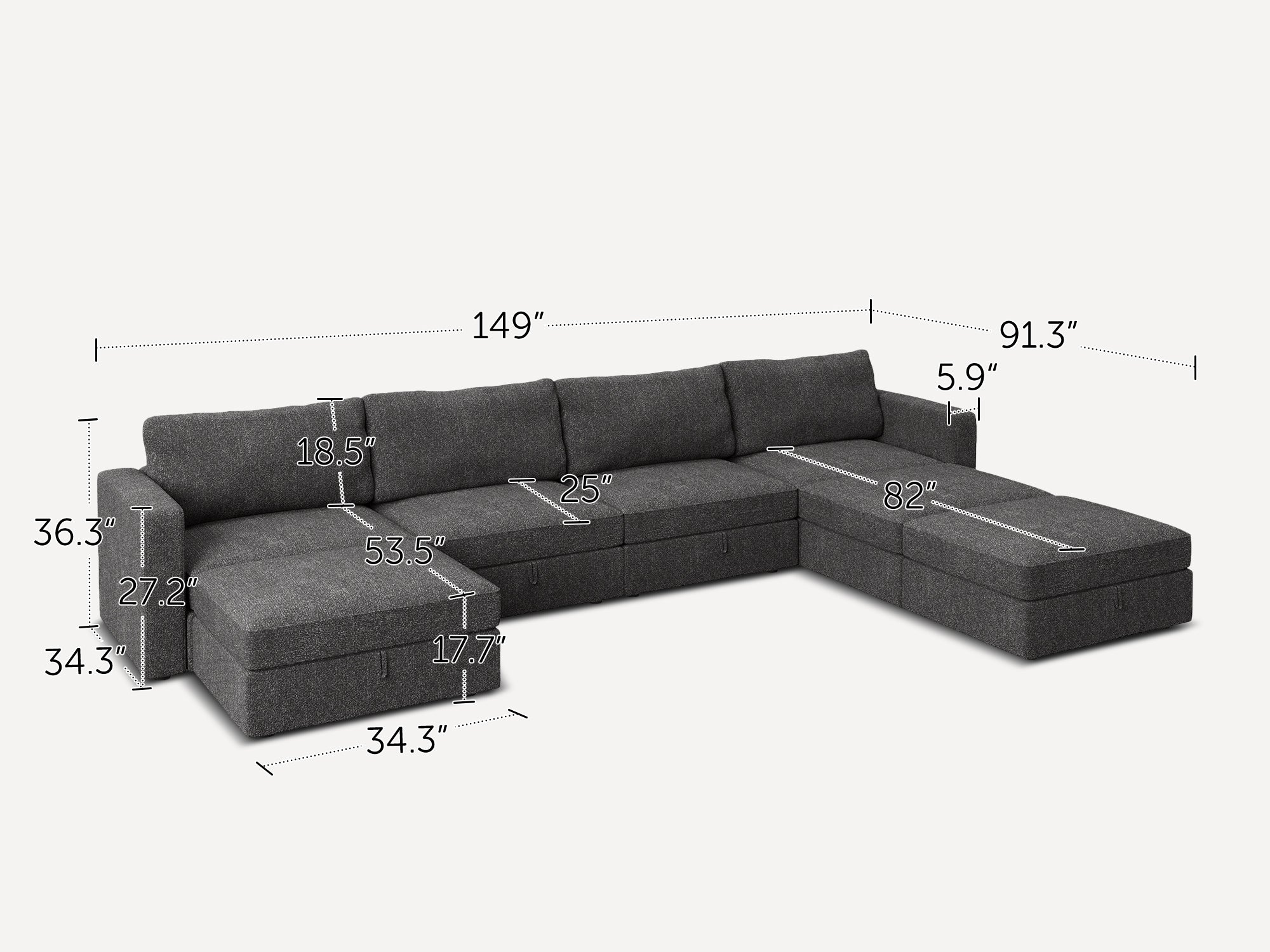 HONBAY 7-Piece Polyester Modular Sectional With Storage Seat