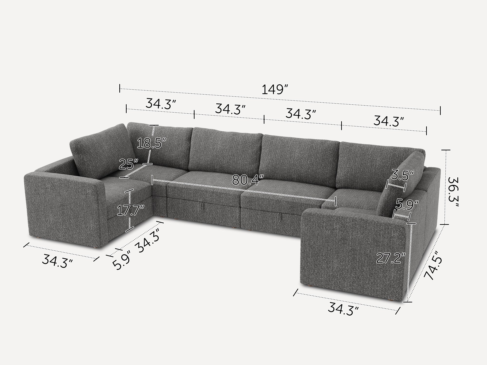 HONBAY 6-Piece Polyester Modular Sectional Sofa With Storage Seat