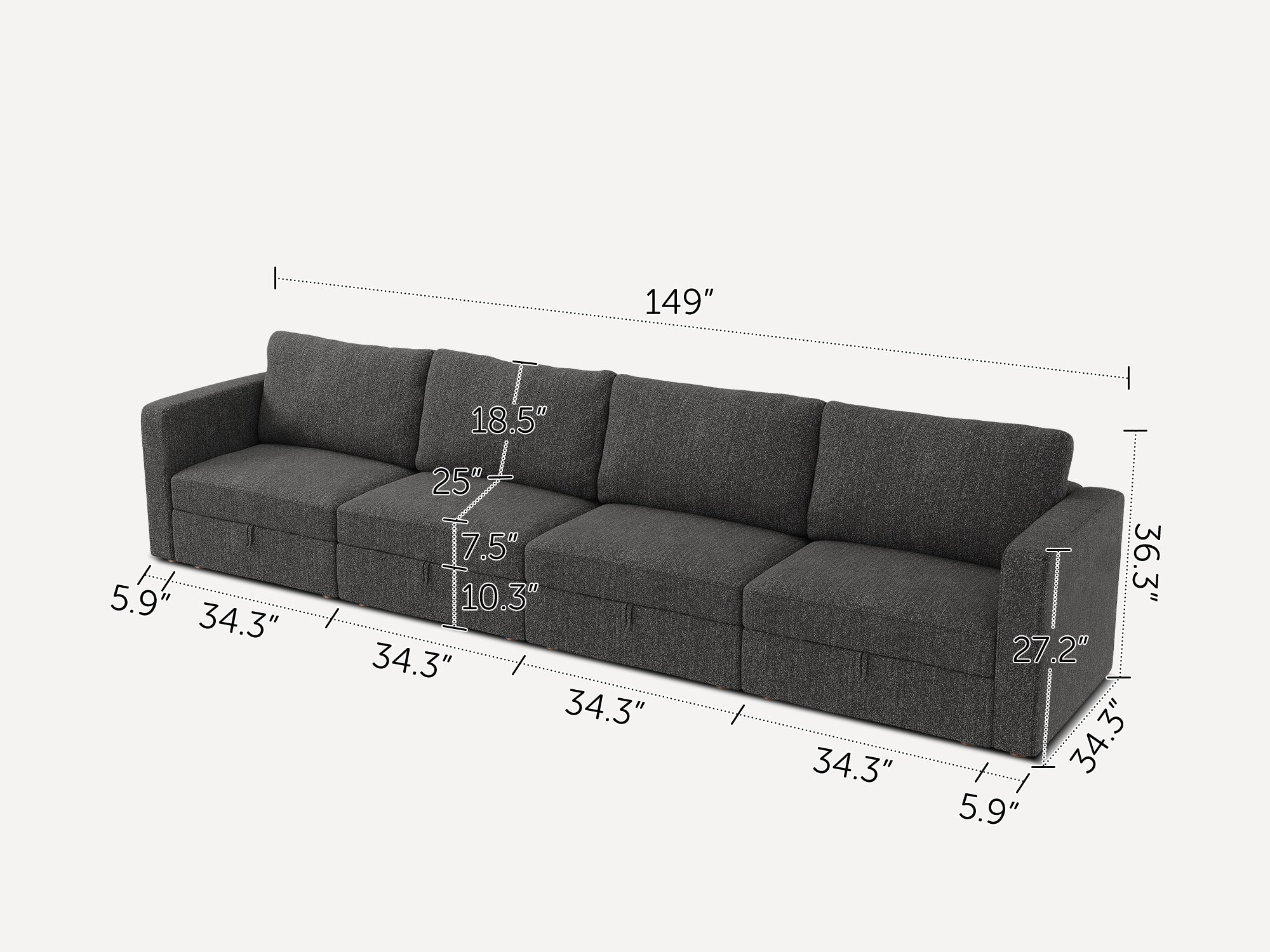 HONBAY 4-Piece Polyester Modular Sectional With Storage Seat