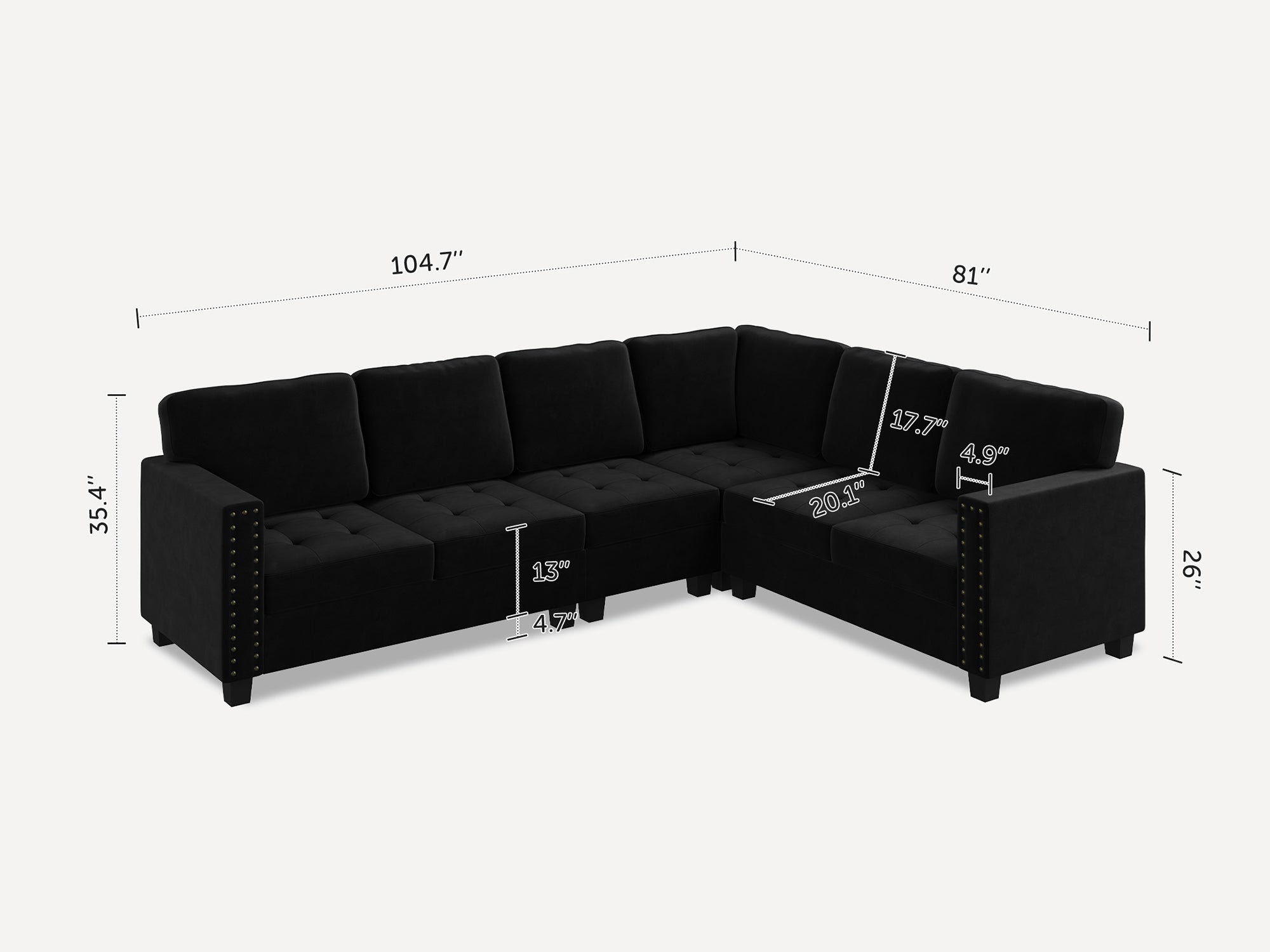 HONBAY 6 Piece Velvet Modular Sectional