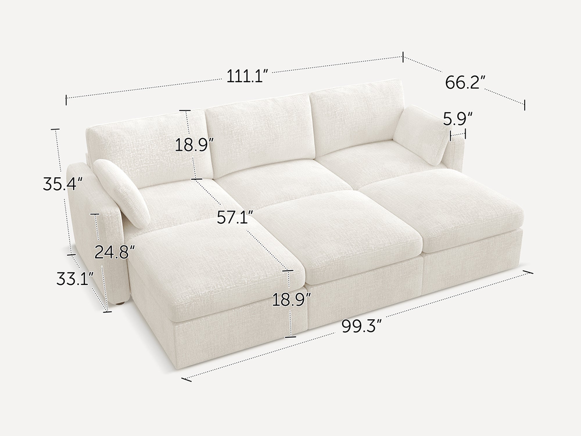 HONBAY 6-Piece Chenille Modular Sectional  Cloud Sofa With Oversized Storage Space