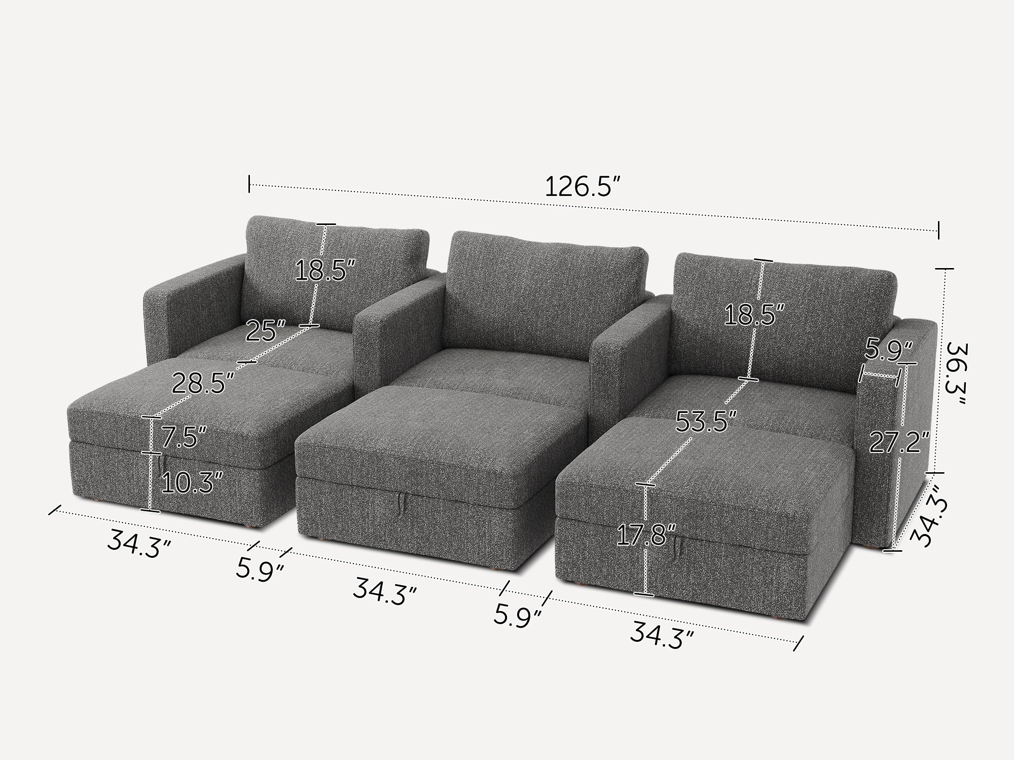 HONBAY 6-Piece Polyester Modular Sleeper Sectional With Storage Seat