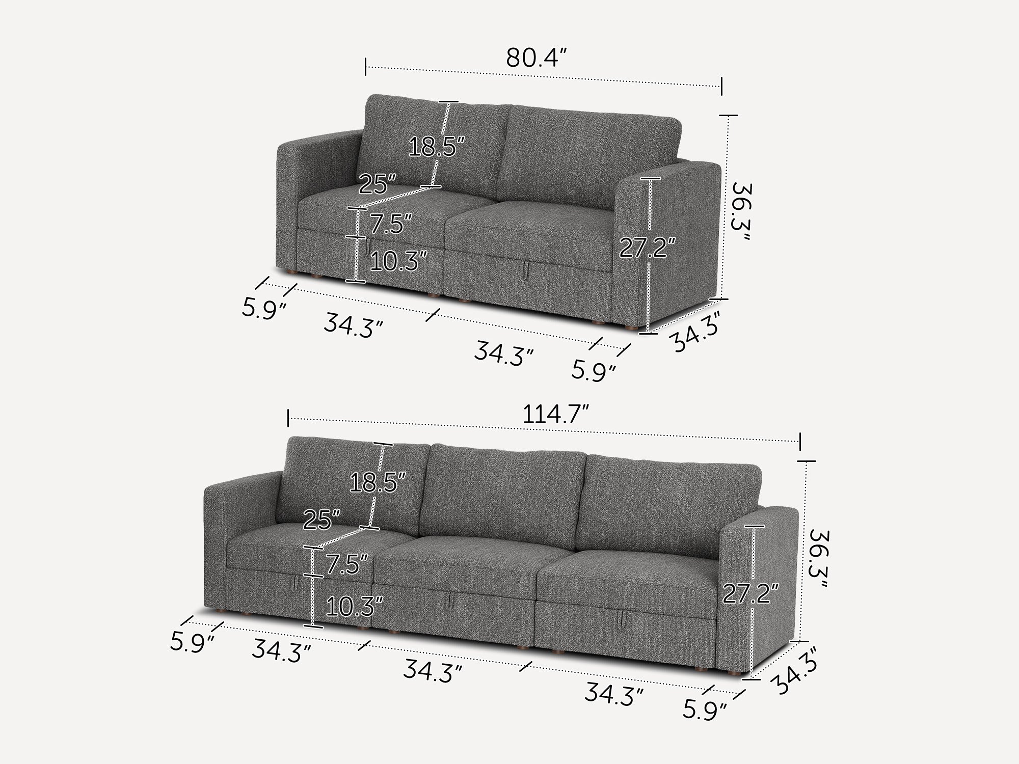 HONBAY 5-Piece Polyester Modular Sectional Sofa With Storage Seat