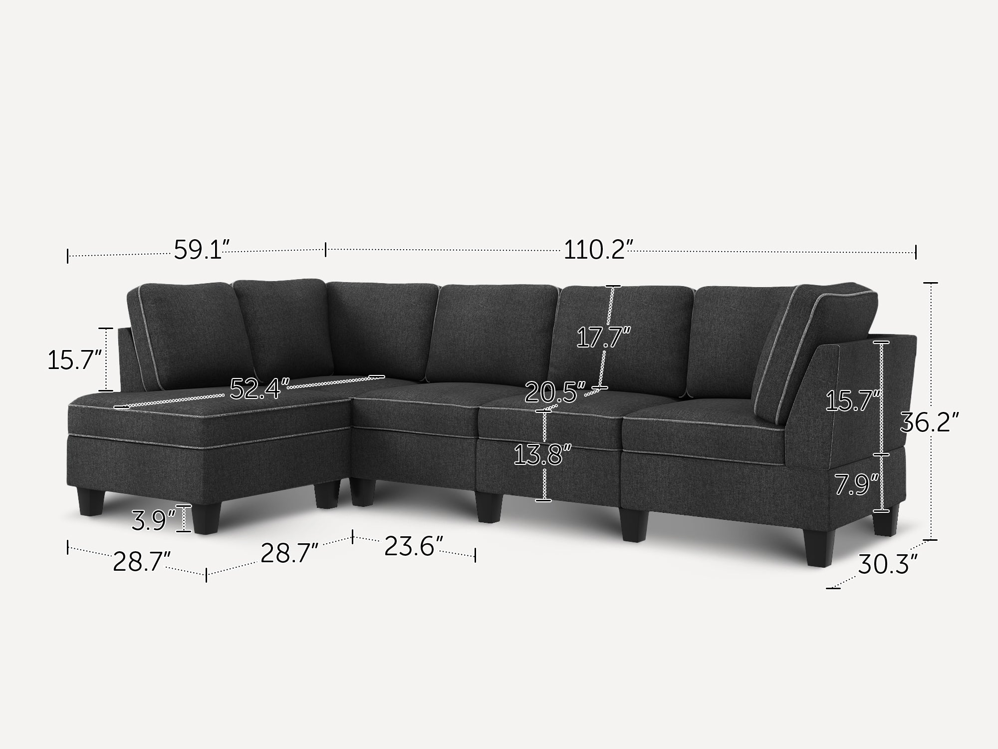 HONBAY 4-Seat L-Shaped Sectional Corner Sofa with Reversible Chaise