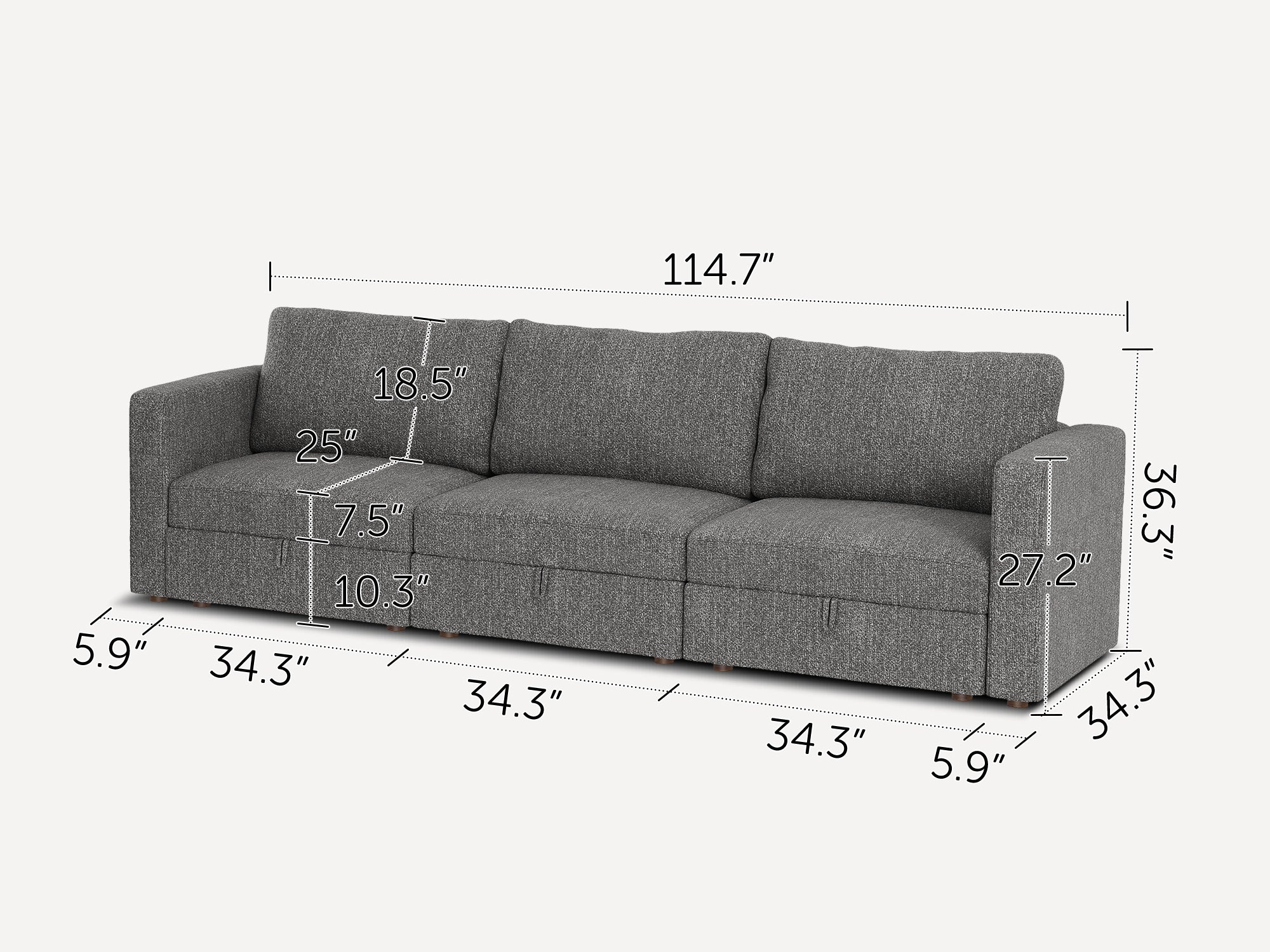 HONBAY 3-Piece Polyester Modular Sectional With Storage Seat