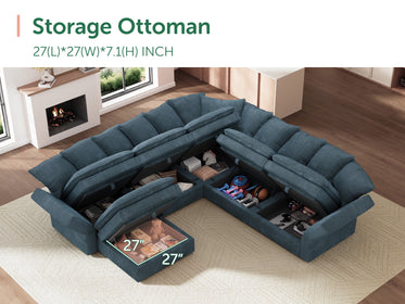 HONBAY 6-Piece Plush double-layer Cushion Corduroy Modular U-Shaped Sectional Cloud Sofa
#Color_Corduroy Blue