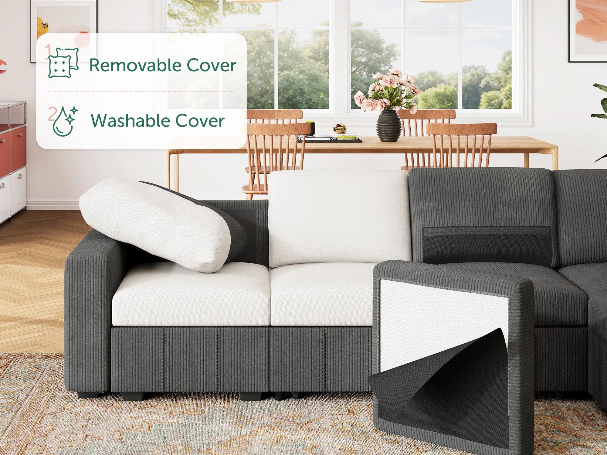 8-Piece Corduroy U-Shaped  Sleeper Sectional 
#Color_Corduroy Grey