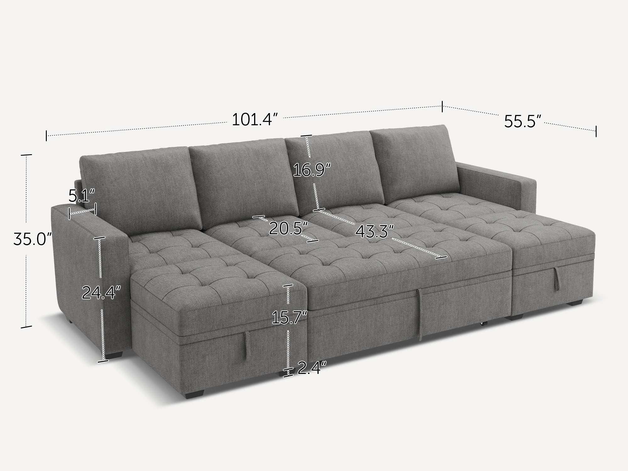 HONBAY 6-Piece Polyester Modular Sleeper Sectional Sofa With Storage Space