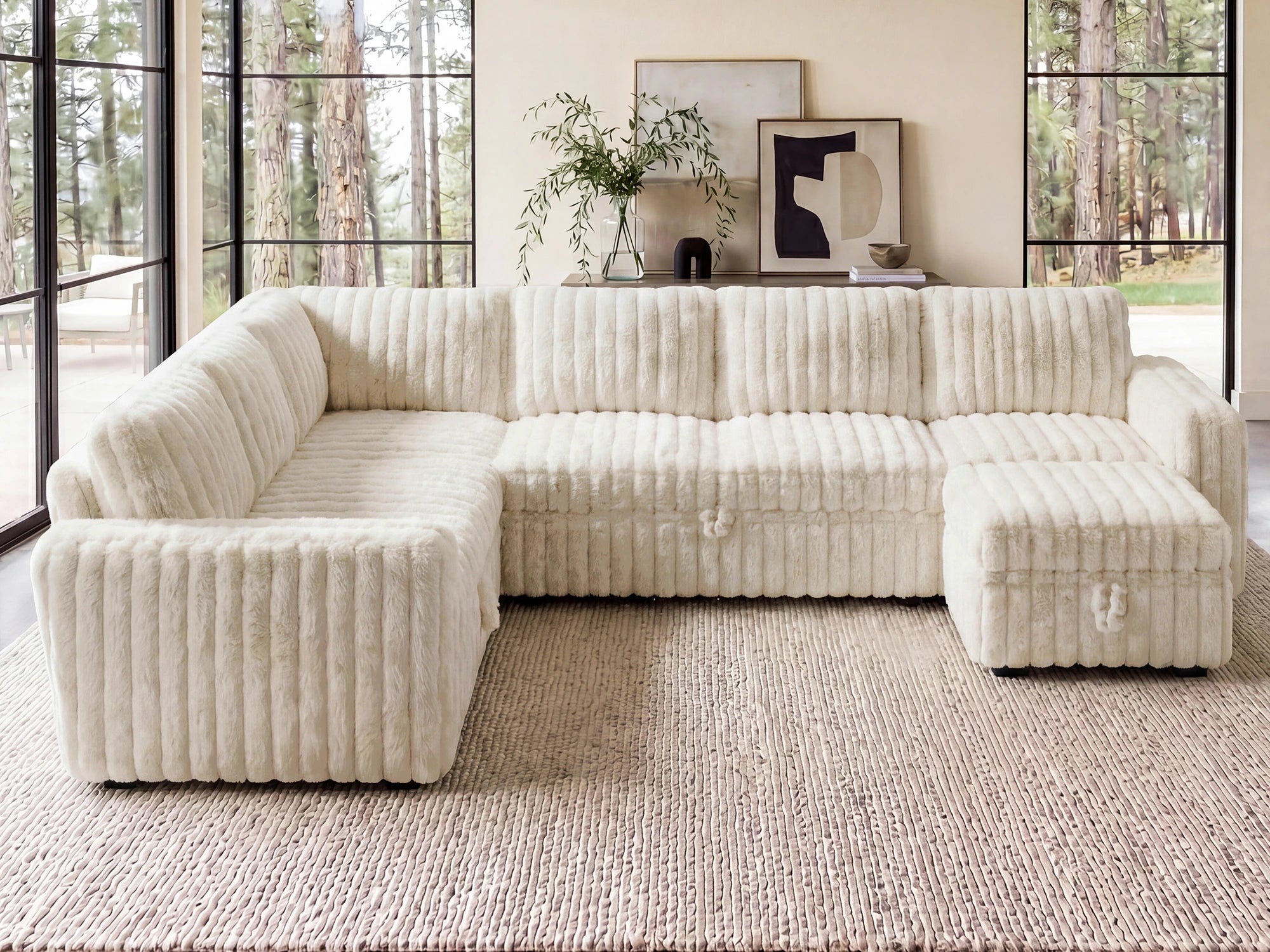 Molit 7-Piece Pull-Out Sectional
 #Color_Faux Rabbit Fur Ivory