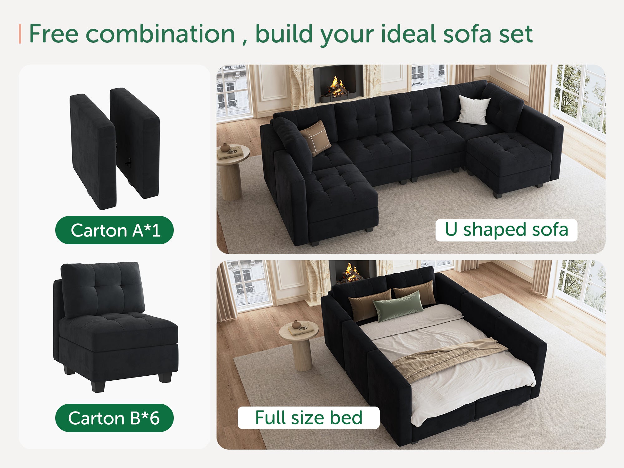 HONBAY 6-Piece Velvet Modular Sectional With Storage Seat