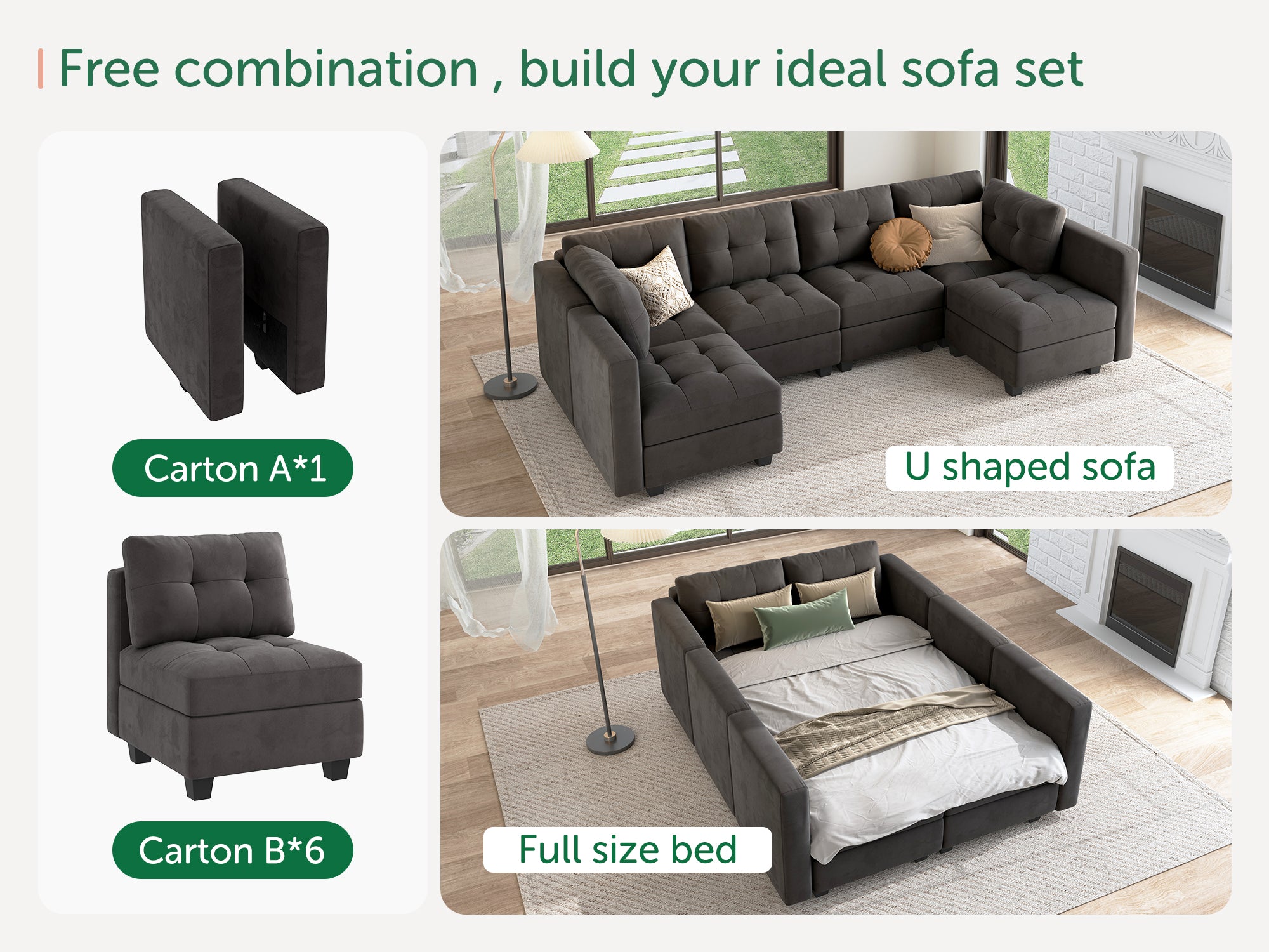 HONBAY 6-Piece Velvet Modular Sectional With Storage Seat