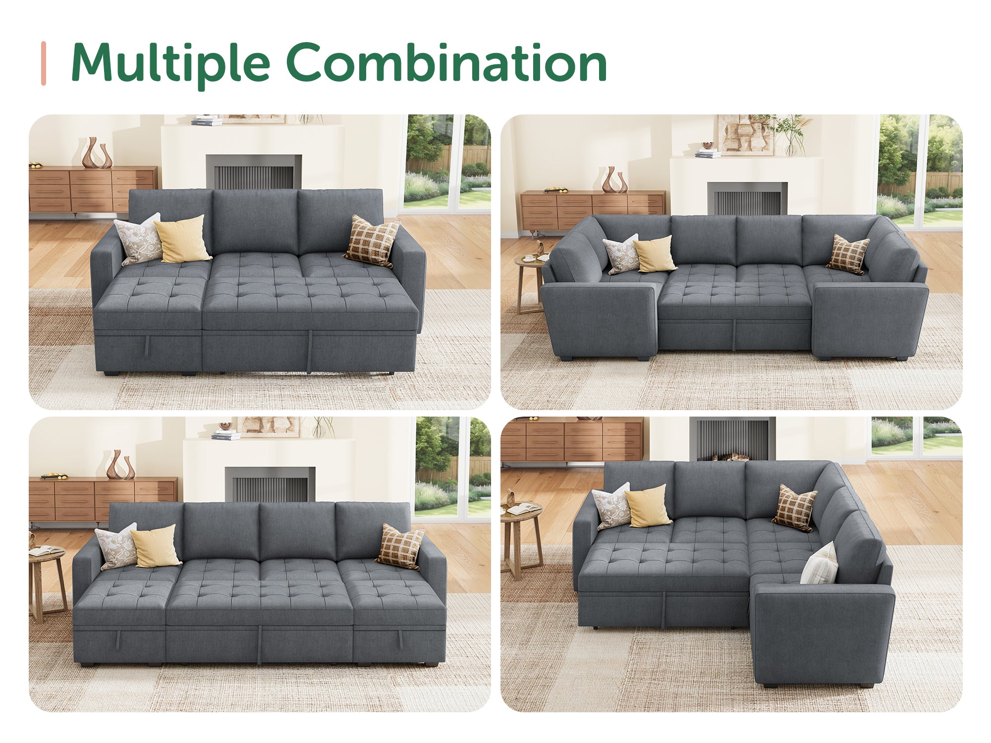 HONBAY 1 Piece Modular Sectional Pull Out Bed #Color_Bluish Grey II