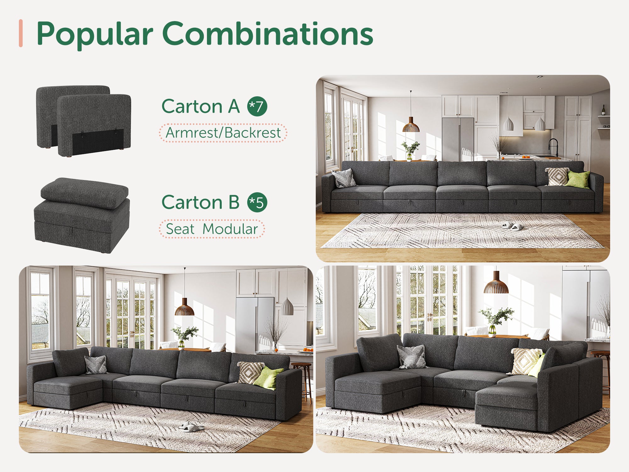 HONBAY 5-Piece Polyester Modular Sectional With Storage Seat