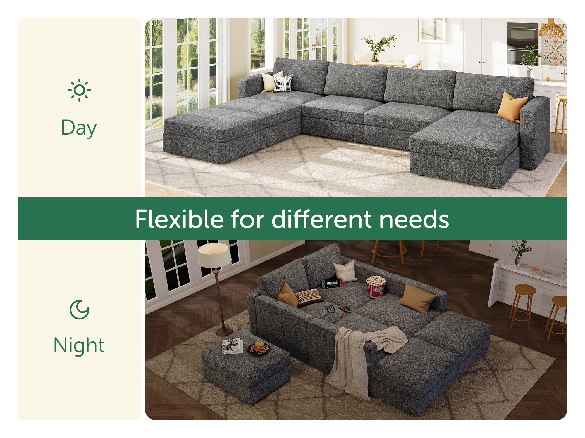 HONBAY 7-Piece Polyester Modular Sectional With Storage Seat