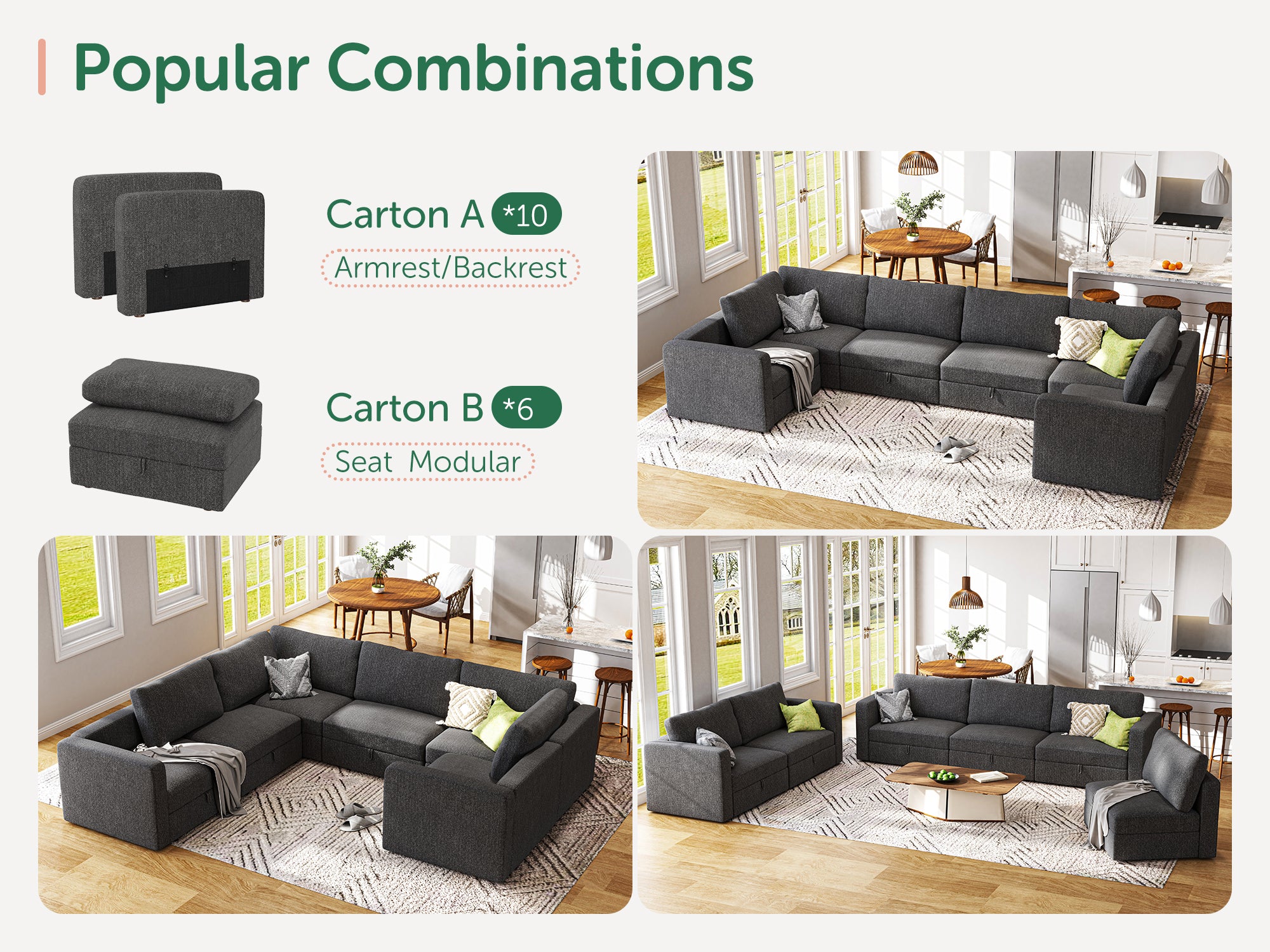 HONBAY 6-Piece Polyester Modular Sectional Sofa With Storage Seat