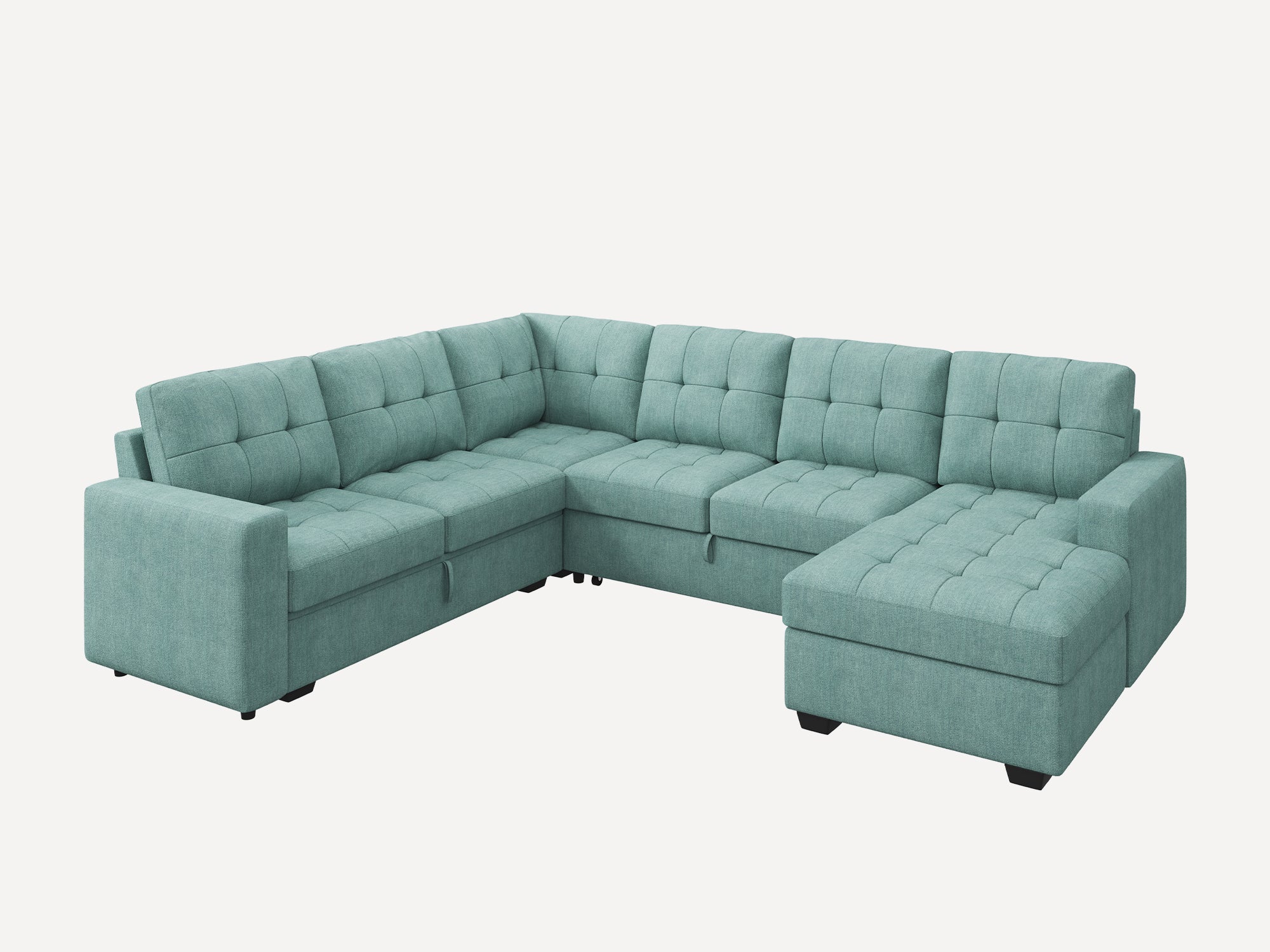 HONBAY 6-Piece Polyester Sleeper Sectional Sofa With Storage Space